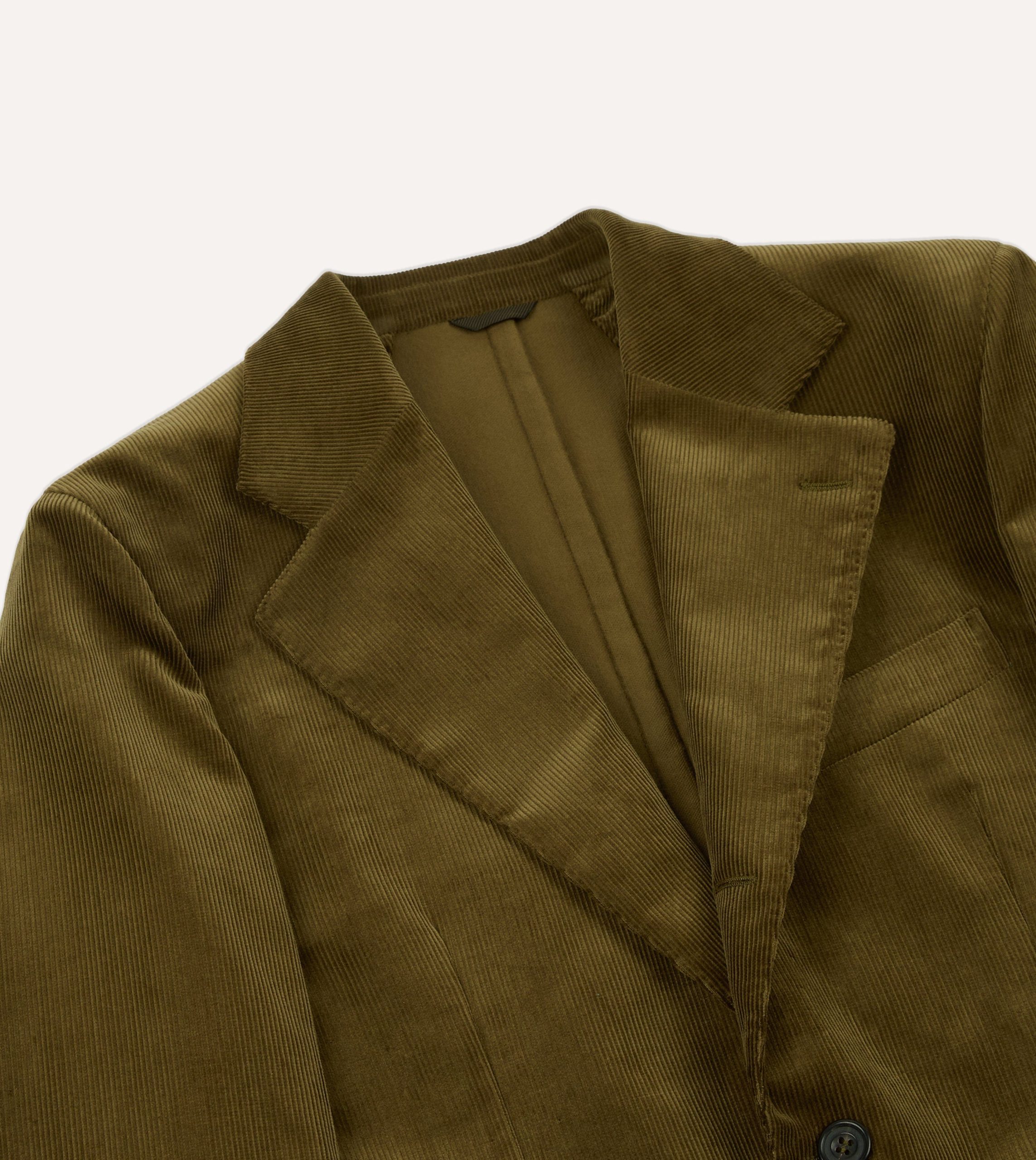 Olive Green Mid-Wale Cotton Corduroy Tailored Jacket - Image 3