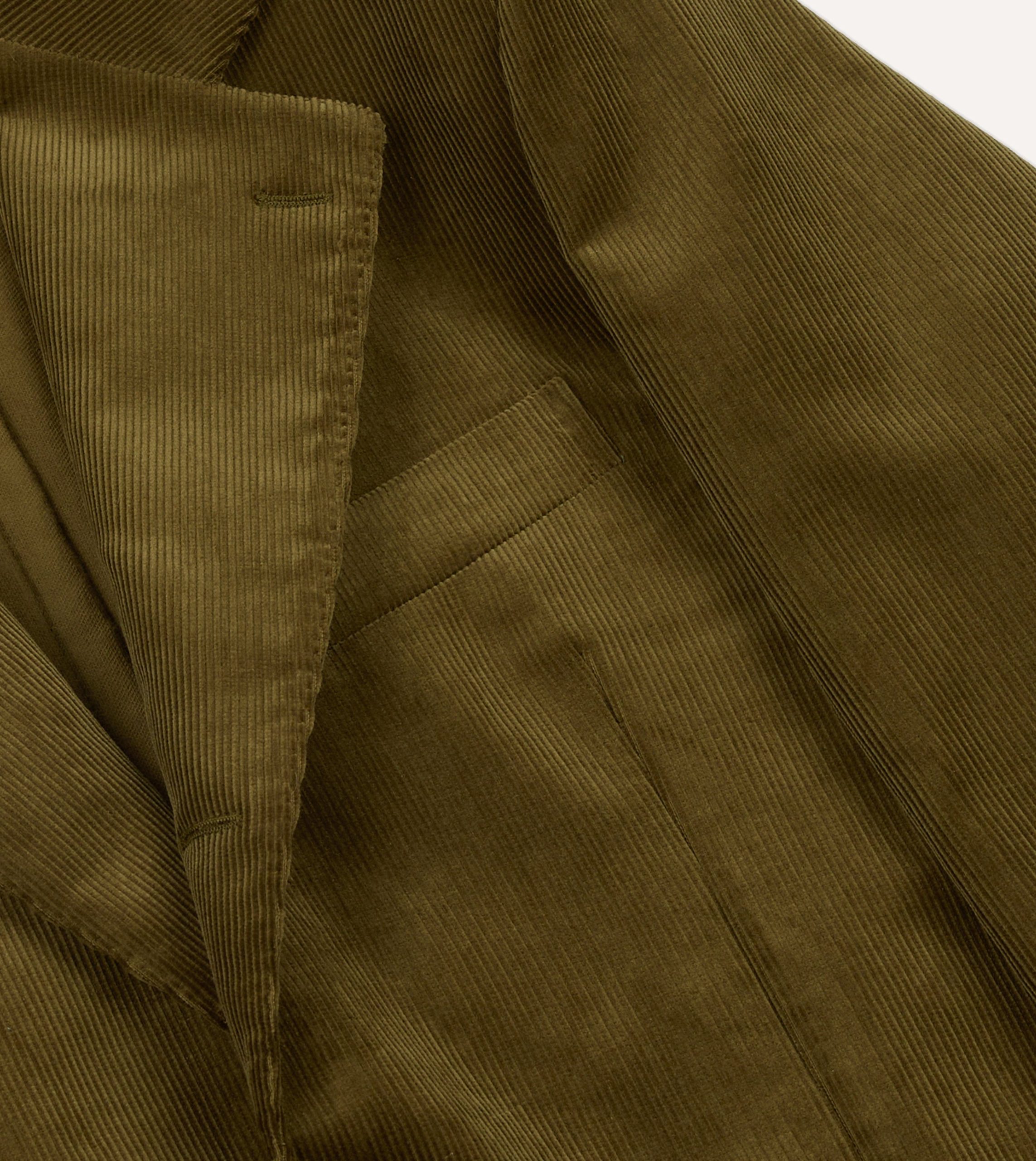 Olive Green Mid-Wale Cotton Corduroy Tailored Jacket - Image 4