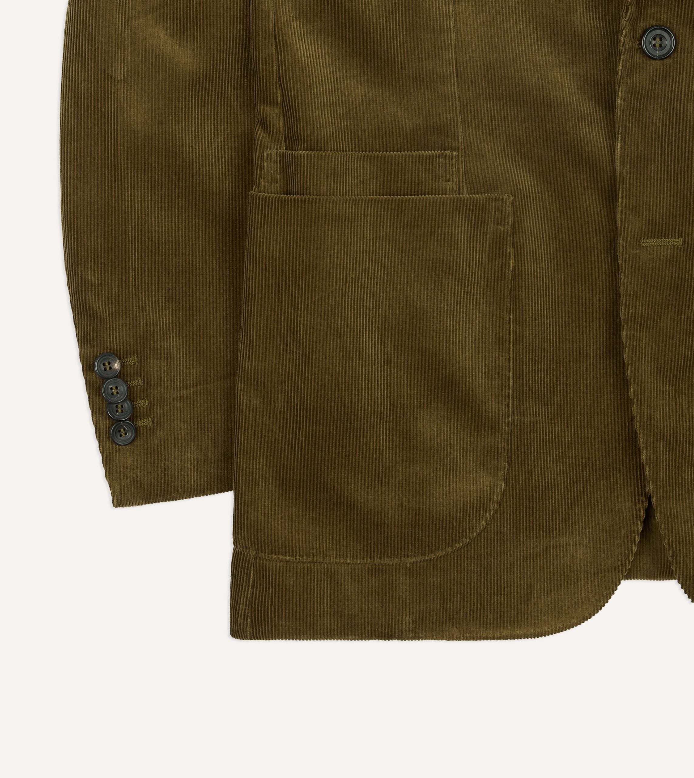 Olive Green Mid-Wale Cotton Corduroy Tailored Jacket - Image 6