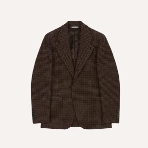 Brown Houndstooth Check Tweed Blazer