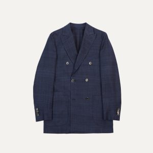 Navy Tussah Silk Double-Breasted Tailored Jacket