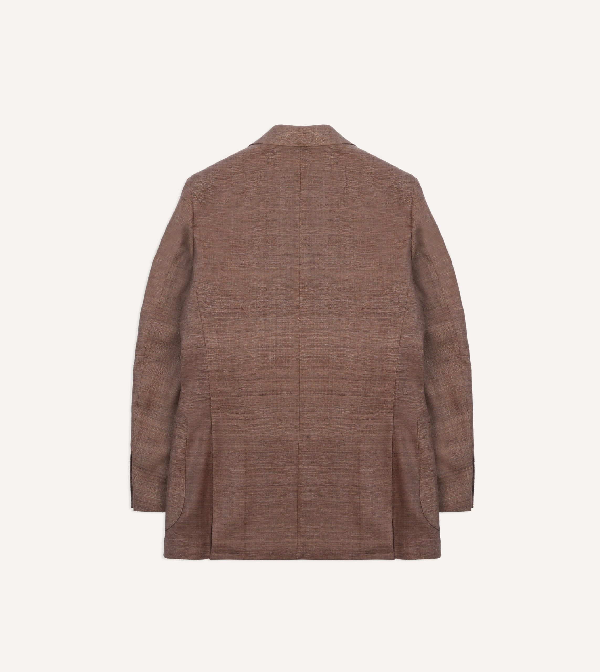 Brown Tussah Silk Double-Breasted Tailored Jacket - Image 8
