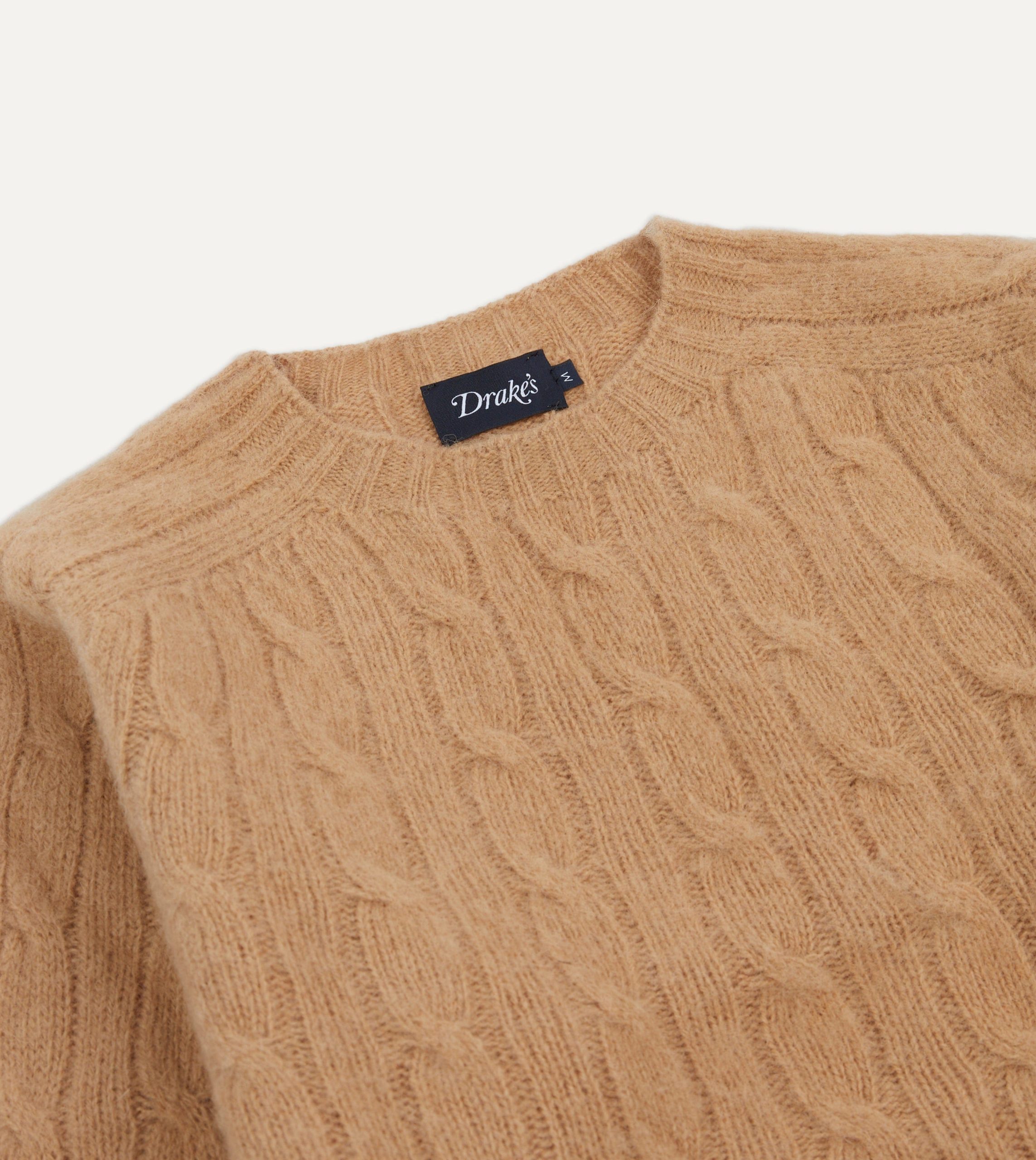 Wheat Brushed Shetland Cable Knit Crew Neck Jumper - Image 3