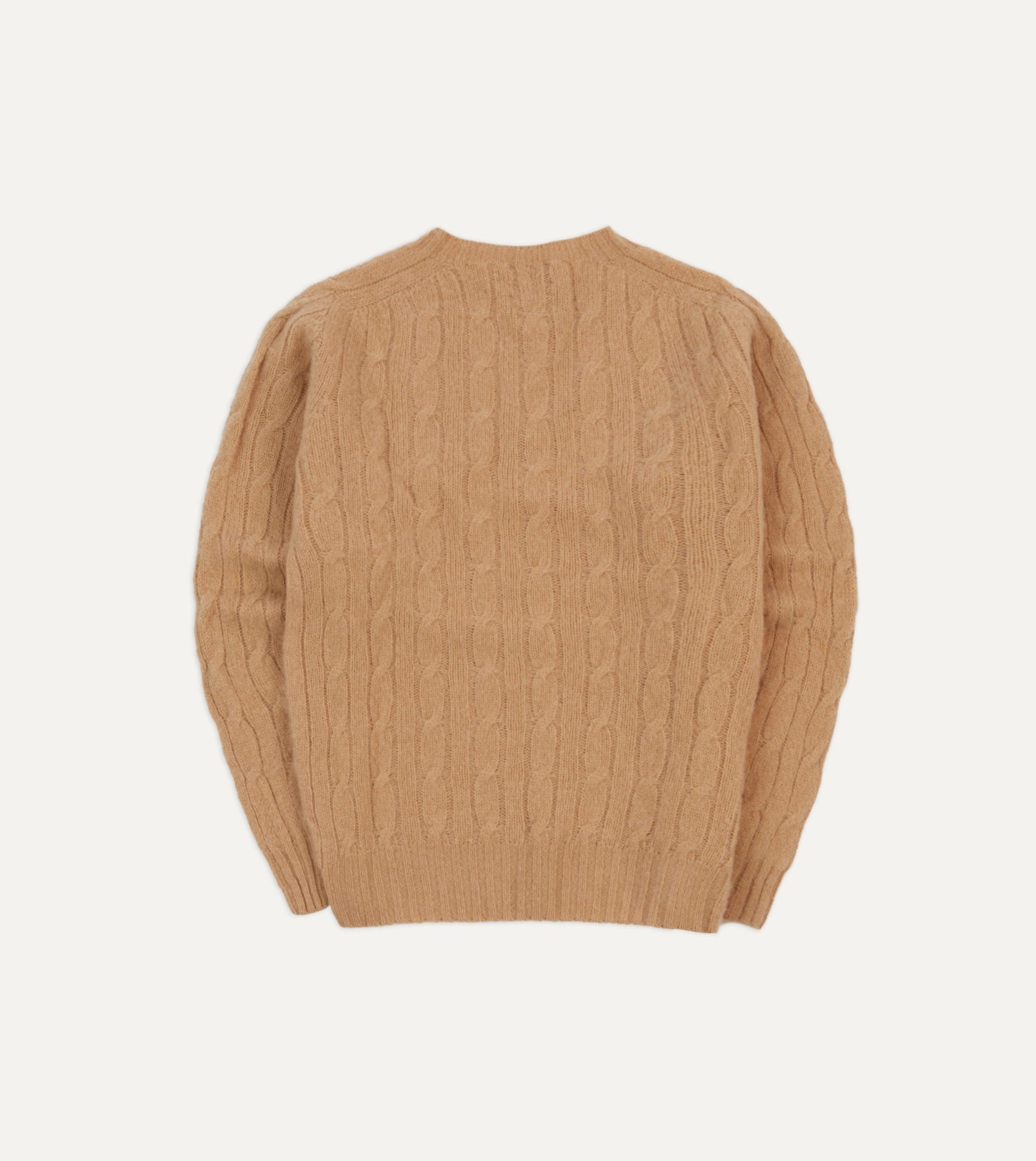 Wheat Brushed Shetland Cable Knit Crew Neck Jumper - Image 5