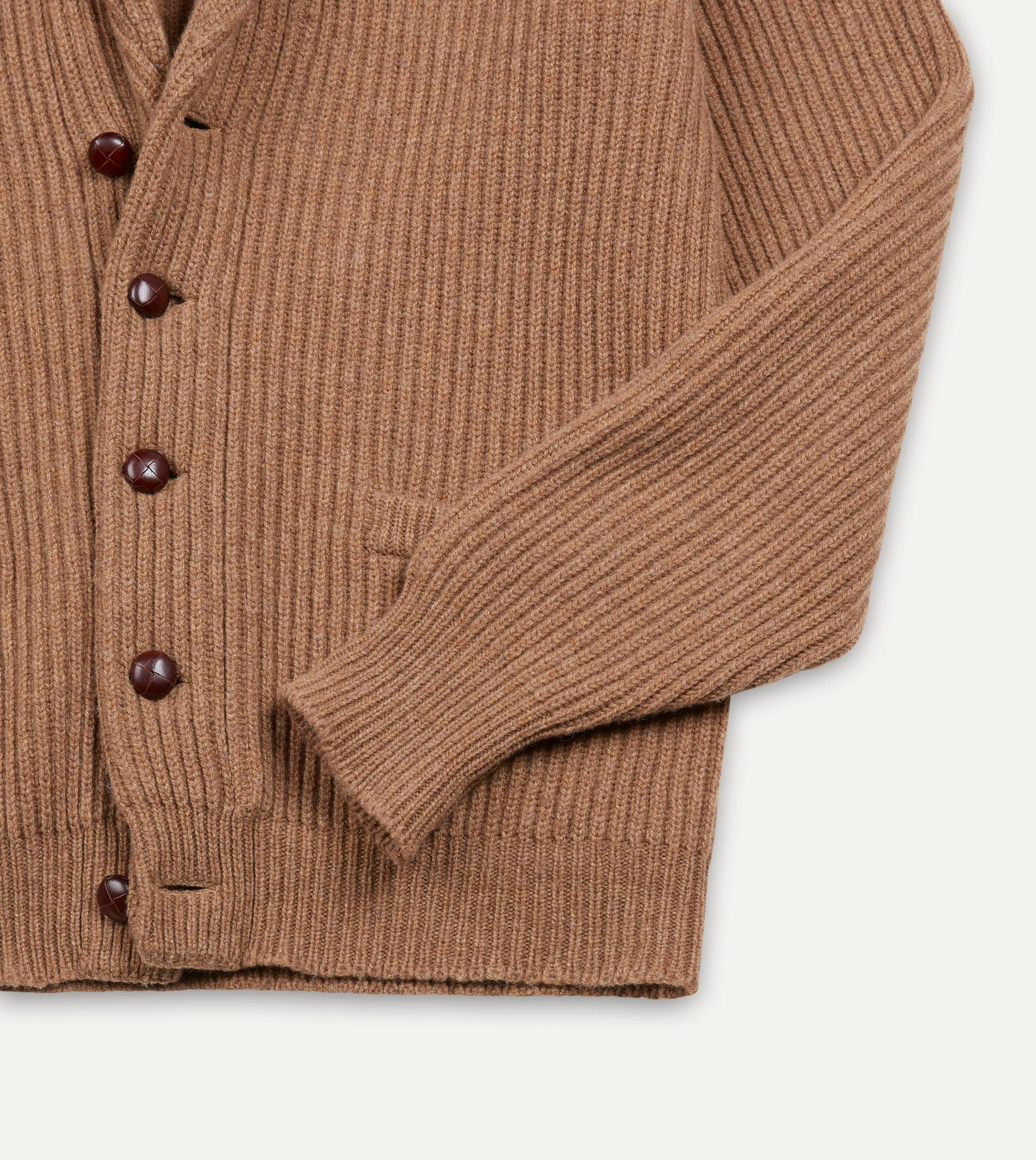 Camel Lambswool Shawl Collar Cardigan - Image 5