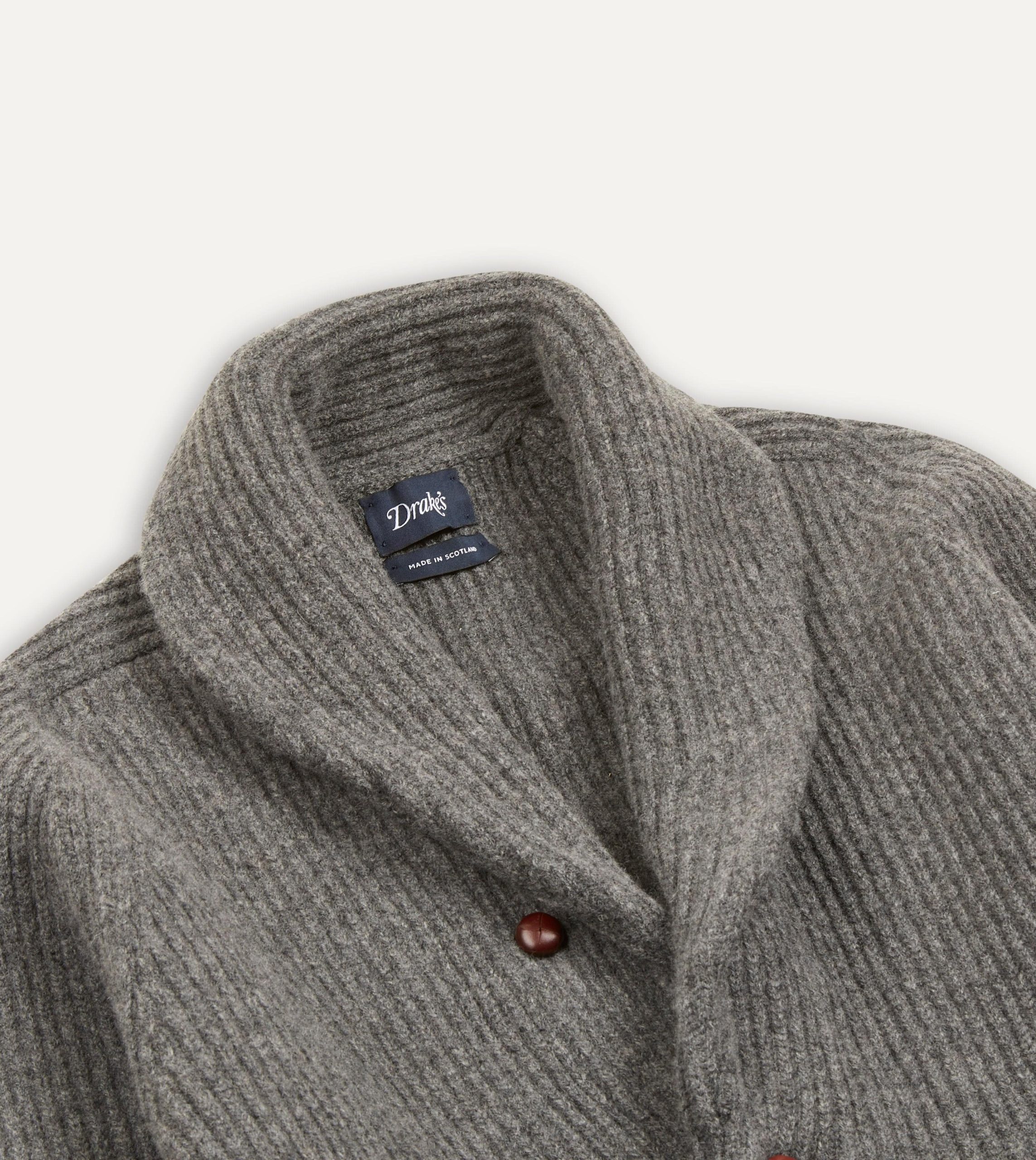 Grey Lambswool Shawl Collar Cardigan - Image 3