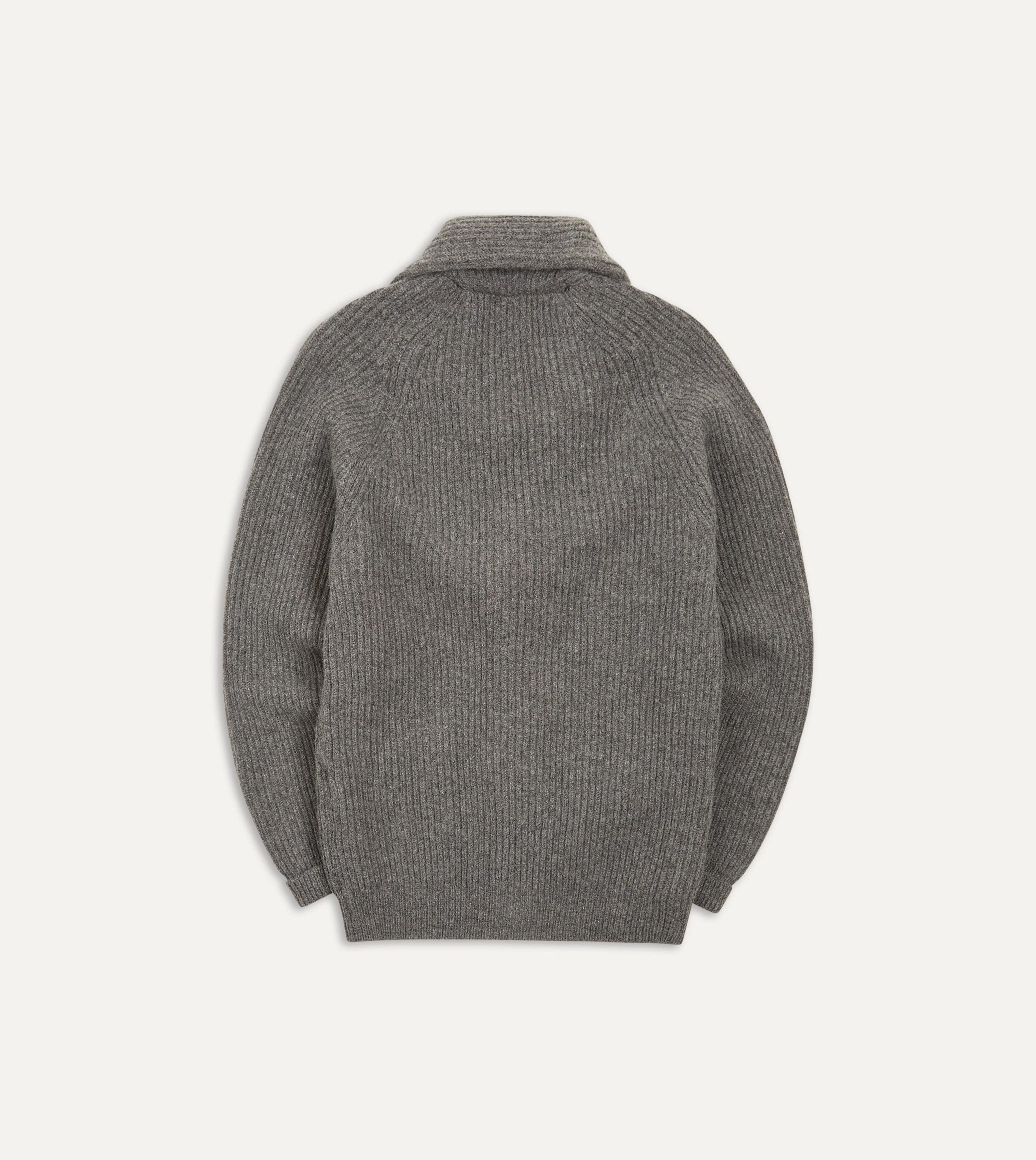 Grey Lambswool Shawl Collar Cardigan - Image 6