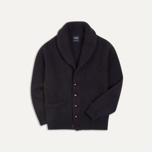 Navy Cashmere Shawl Collar Cardigan