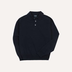 Navy Alpaca Wool Knitted Polo