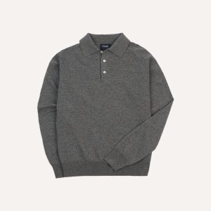 Grey Alpaca Wool Knitted Polo