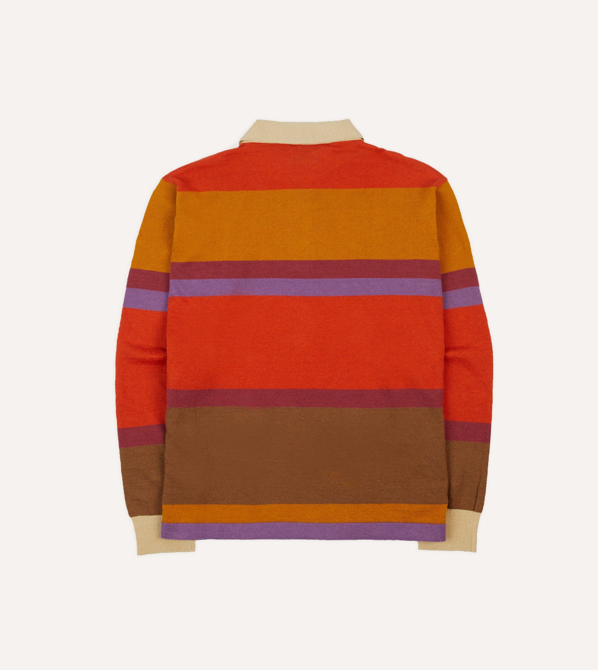 Orange. Brown and Purple Linen Cotton Knitted Rugby Shirt - Image 5