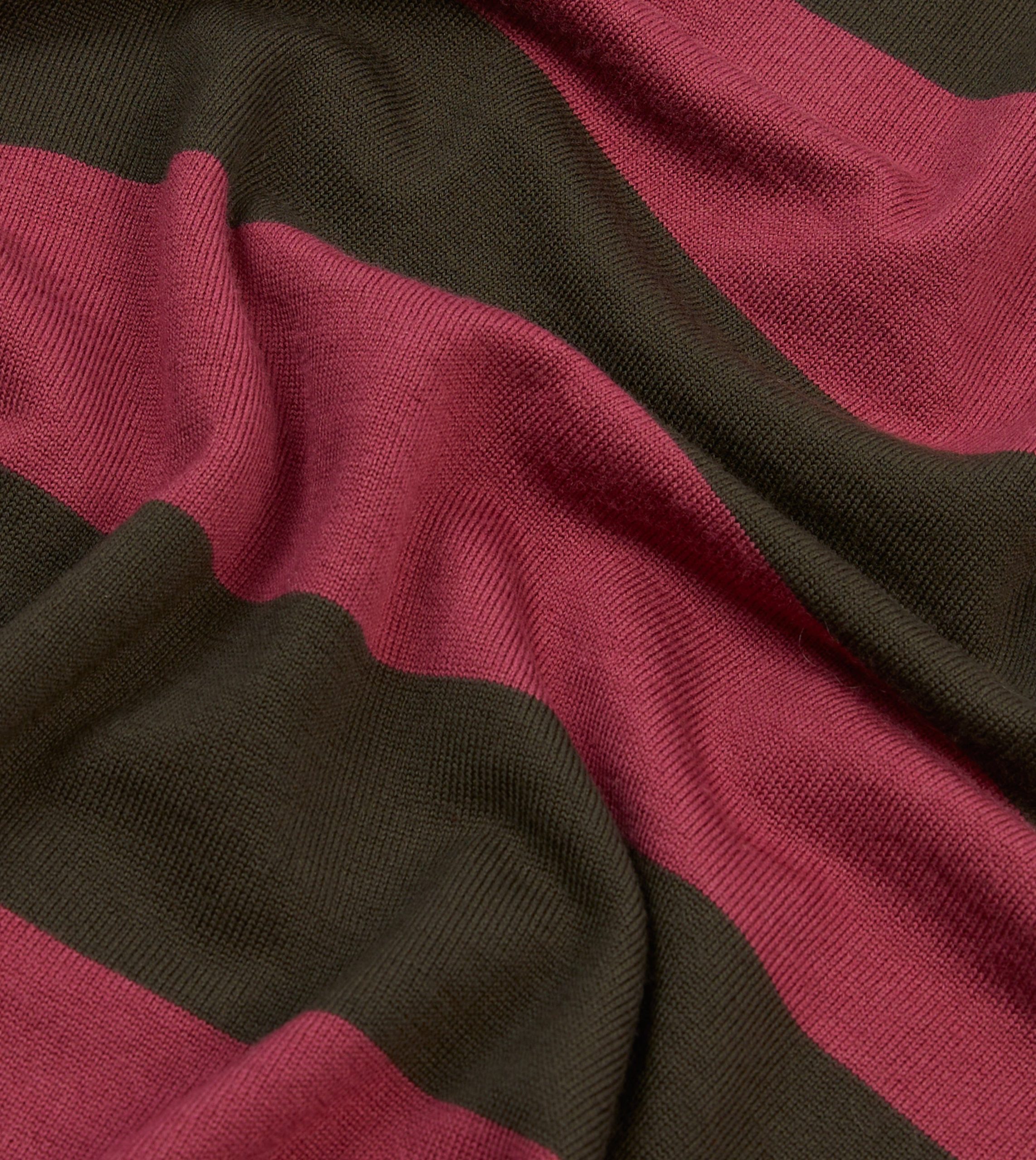 Pink and Olive Block Stripe Knitted Rugby Shirt - Image 2