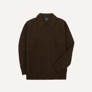 Brown Alpaca Lambswool Integral Collar Jumper