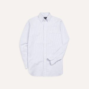 Light Blue Ticking Stripe Cotton Oxford Cloth Button-Down Shirt