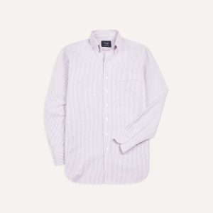 Lilac Ticking Stripe Cotton Oxford Cloth Button-Down Shirt