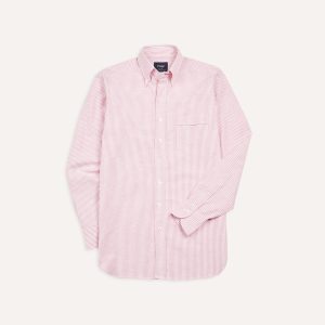 Pink Ticking Stripe Cotton Oxford Cloth Button-Down Shirt