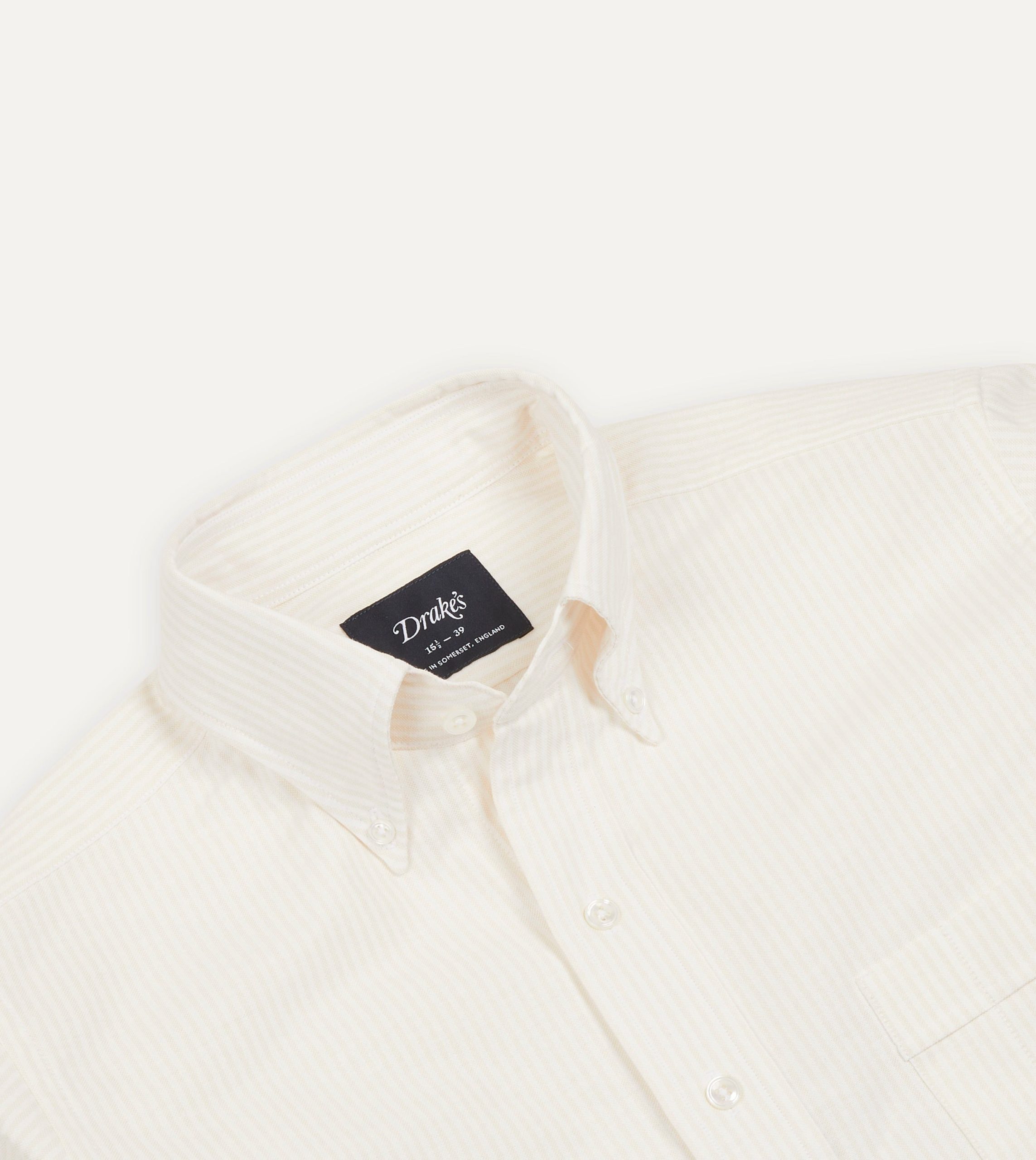 Cream Ticking Stripe Cotton Oxford Cloth Button-Down Shirt - Image 3