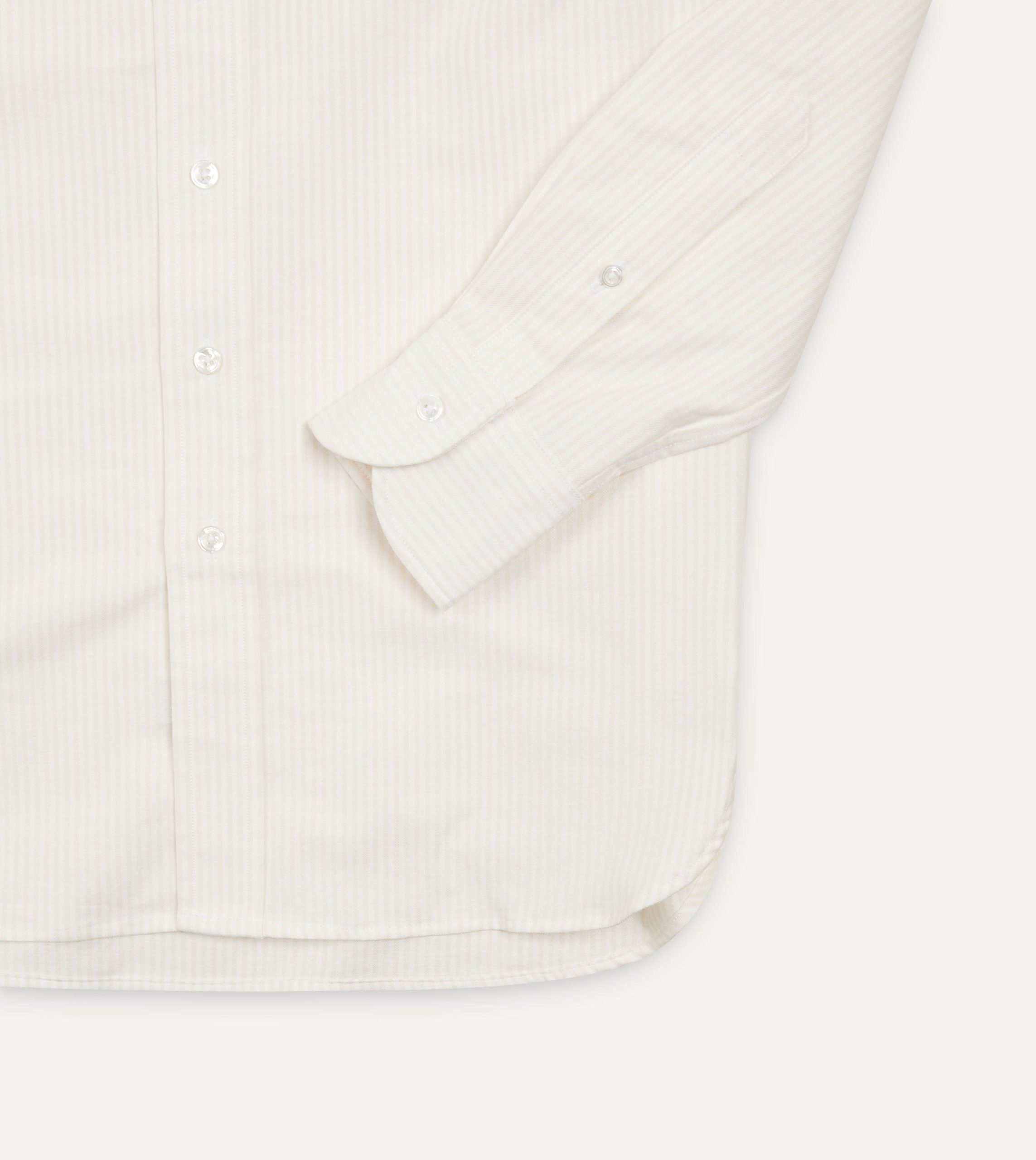 Cream Ticking Stripe Cotton Oxford Cloth Button-Down Shirt - Image 5