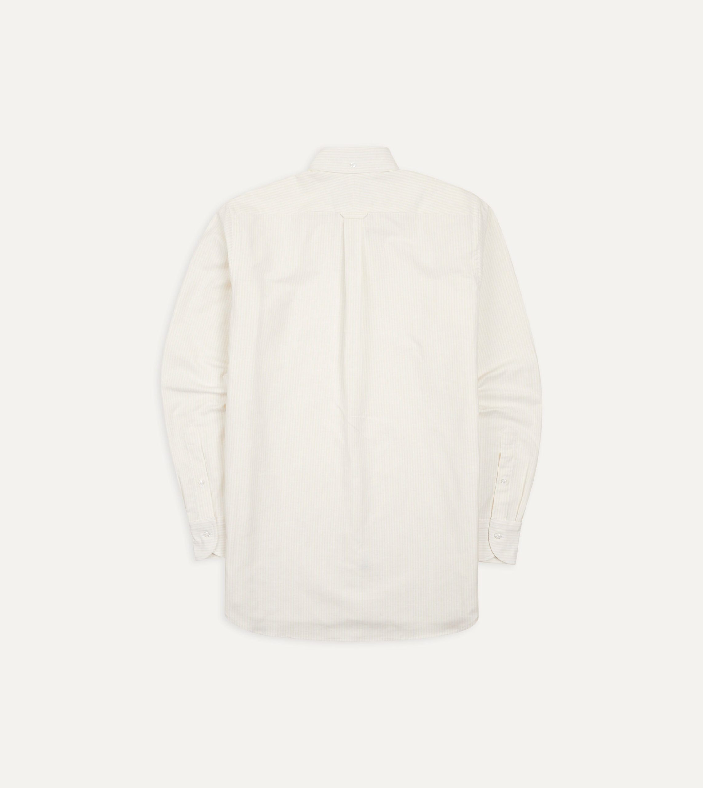 Cream Ticking Stripe Cotton Oxford Cloth Button-Down Shirt - Image 6