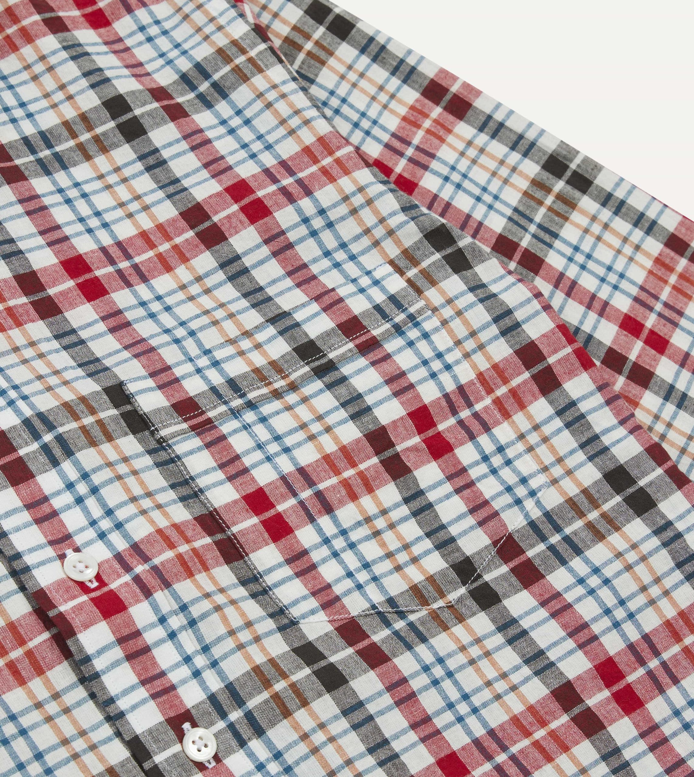 Red and Black Madras Check Cotton Button-Down Shirt - Image 4