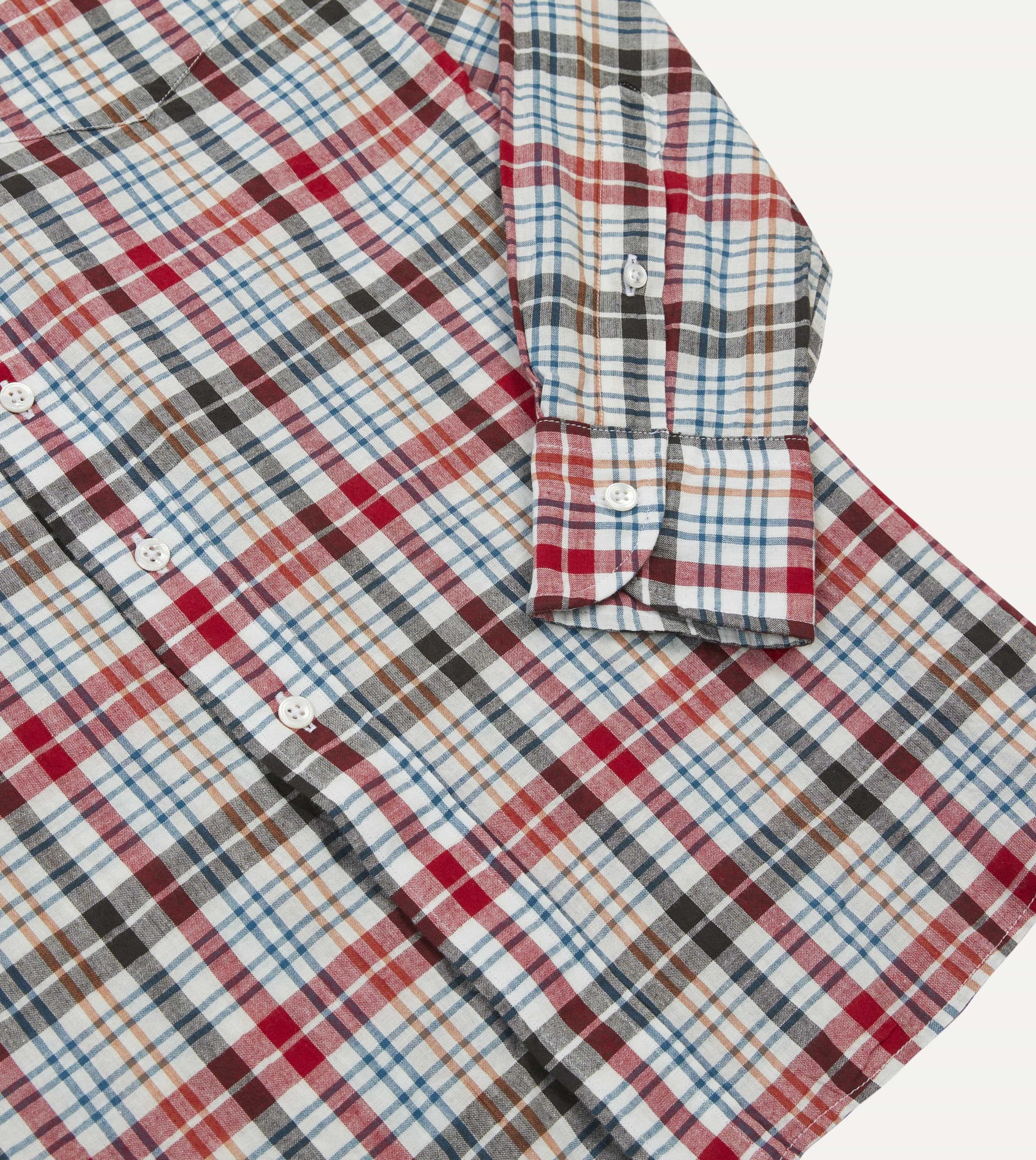 Red and Black Madras Check Cotton Button-Down Shirt - Image 5