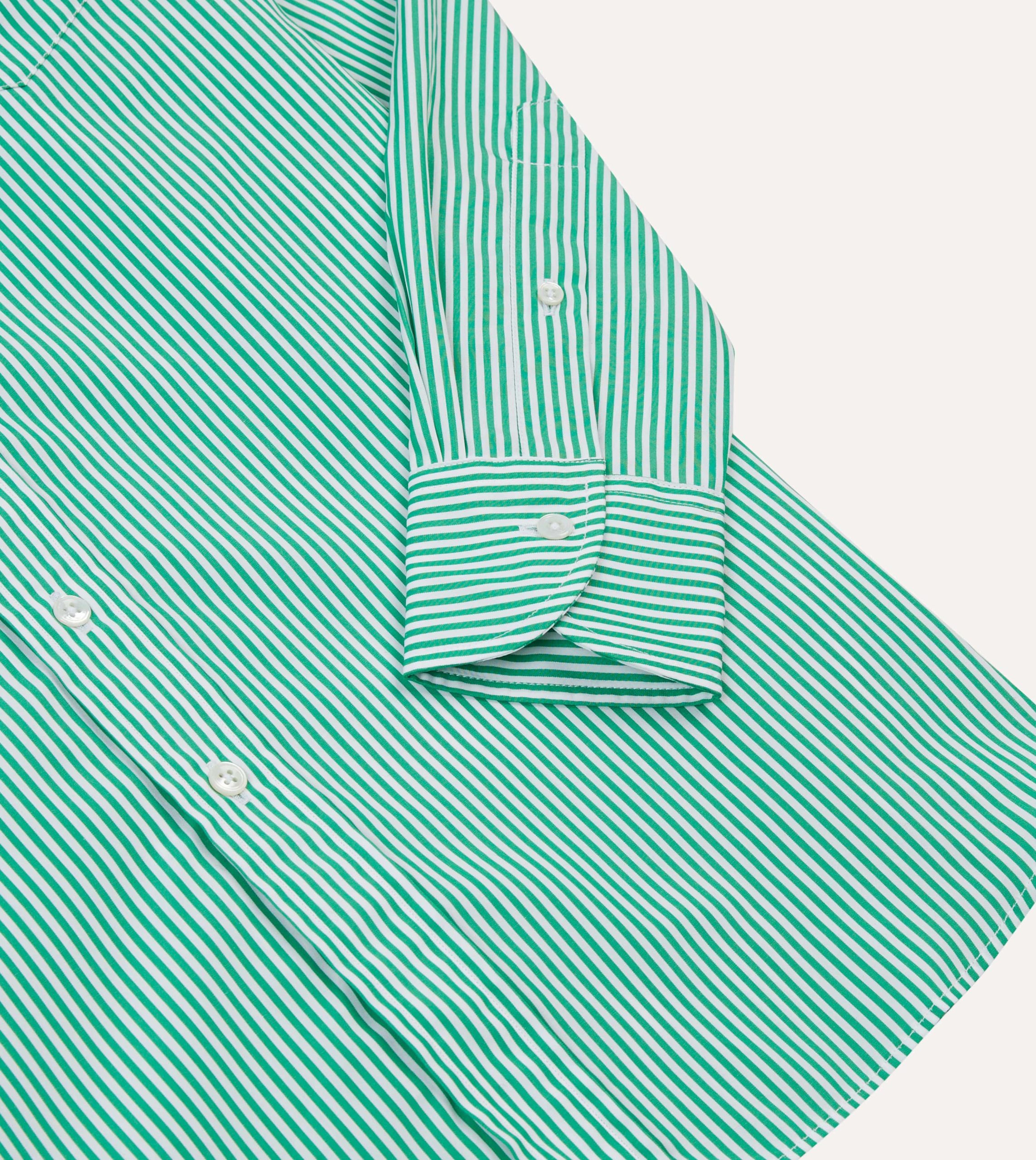 Green Narrow Stripe Cotton Poplin Button-Down Shirt - Image 5