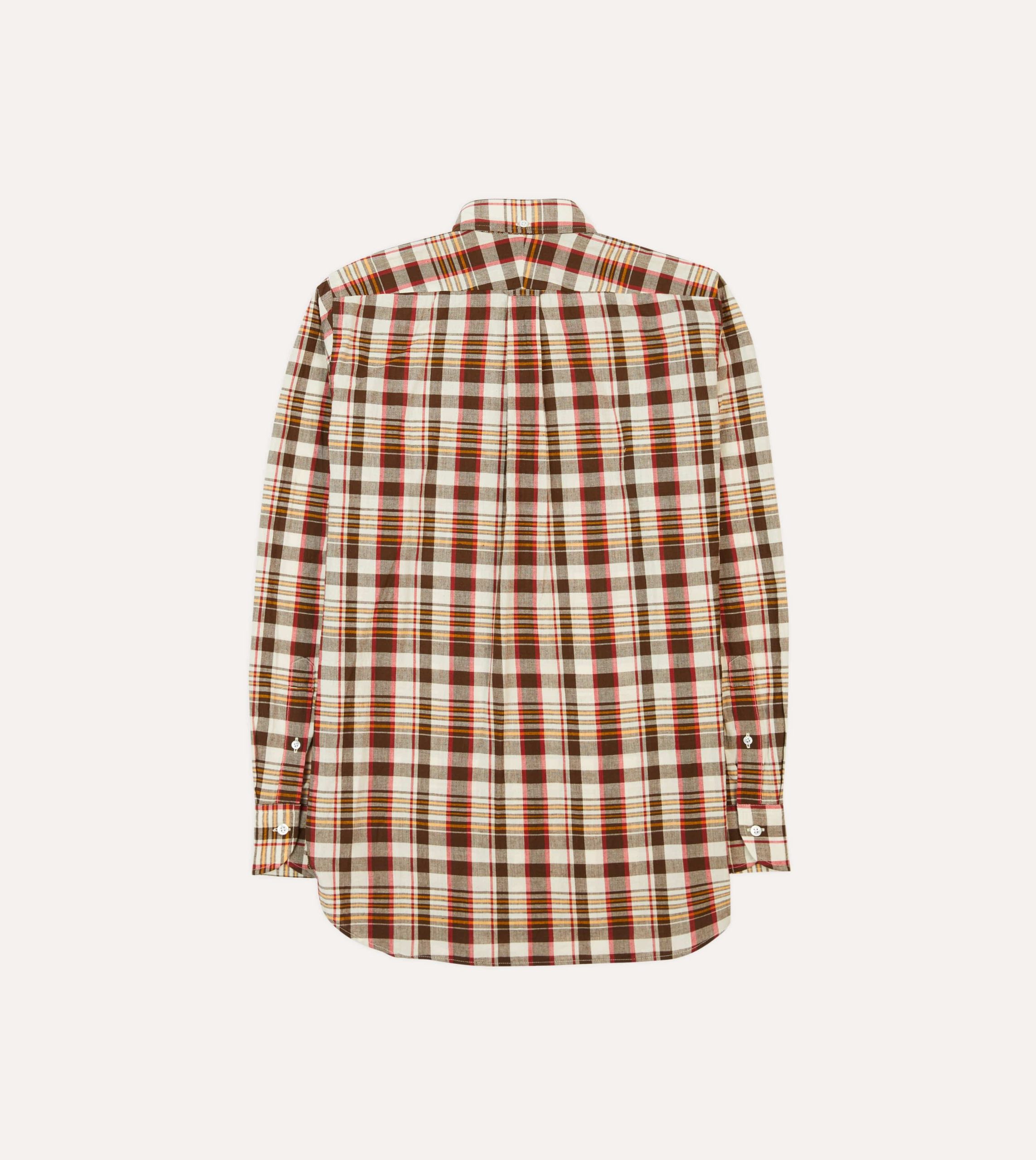 Brown and Red Madras Check Cotton Button-Down Shirt - Image 6