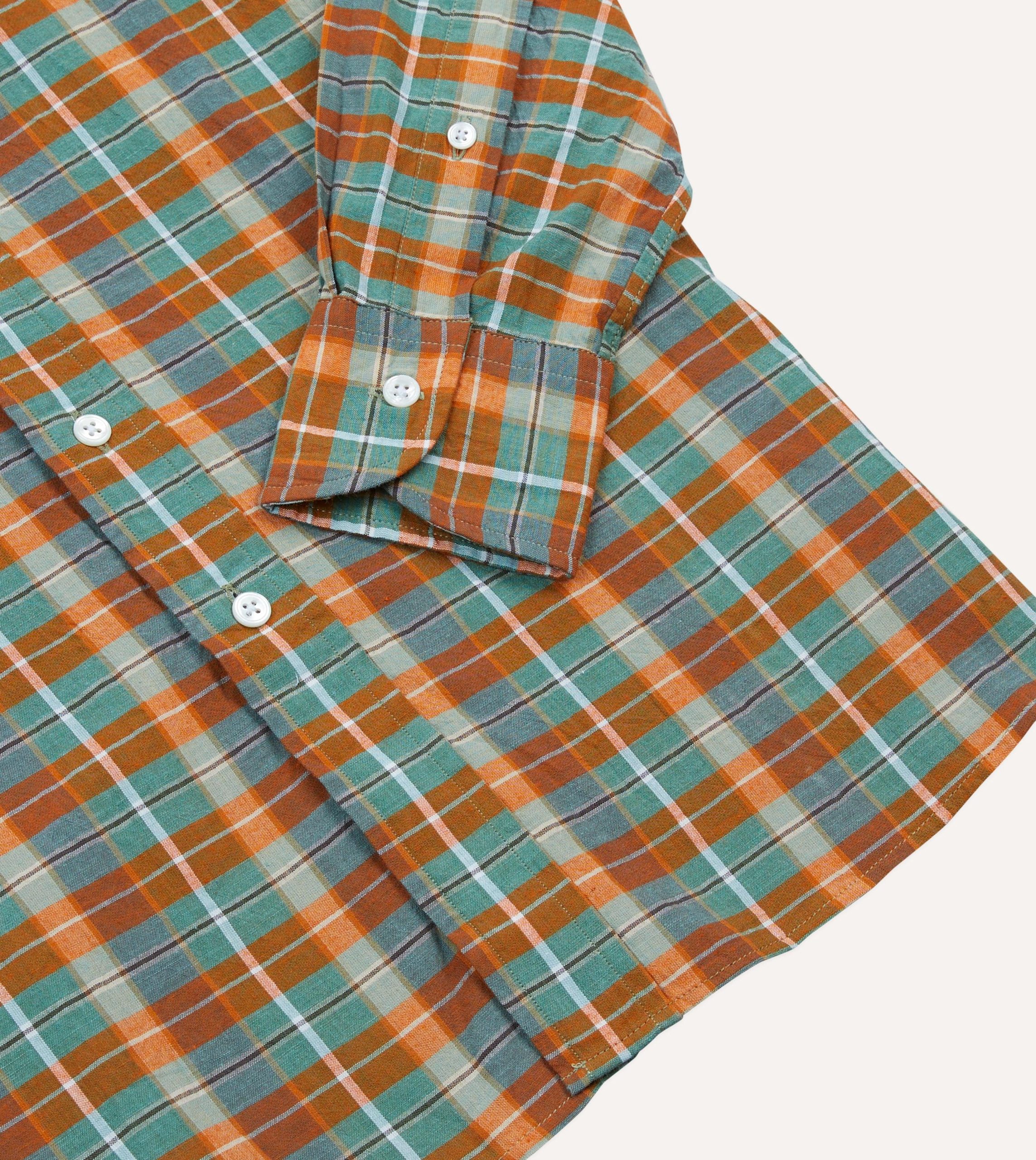 Orange and Blue Madras Check Cotton Button-Down Shirt - Image 5