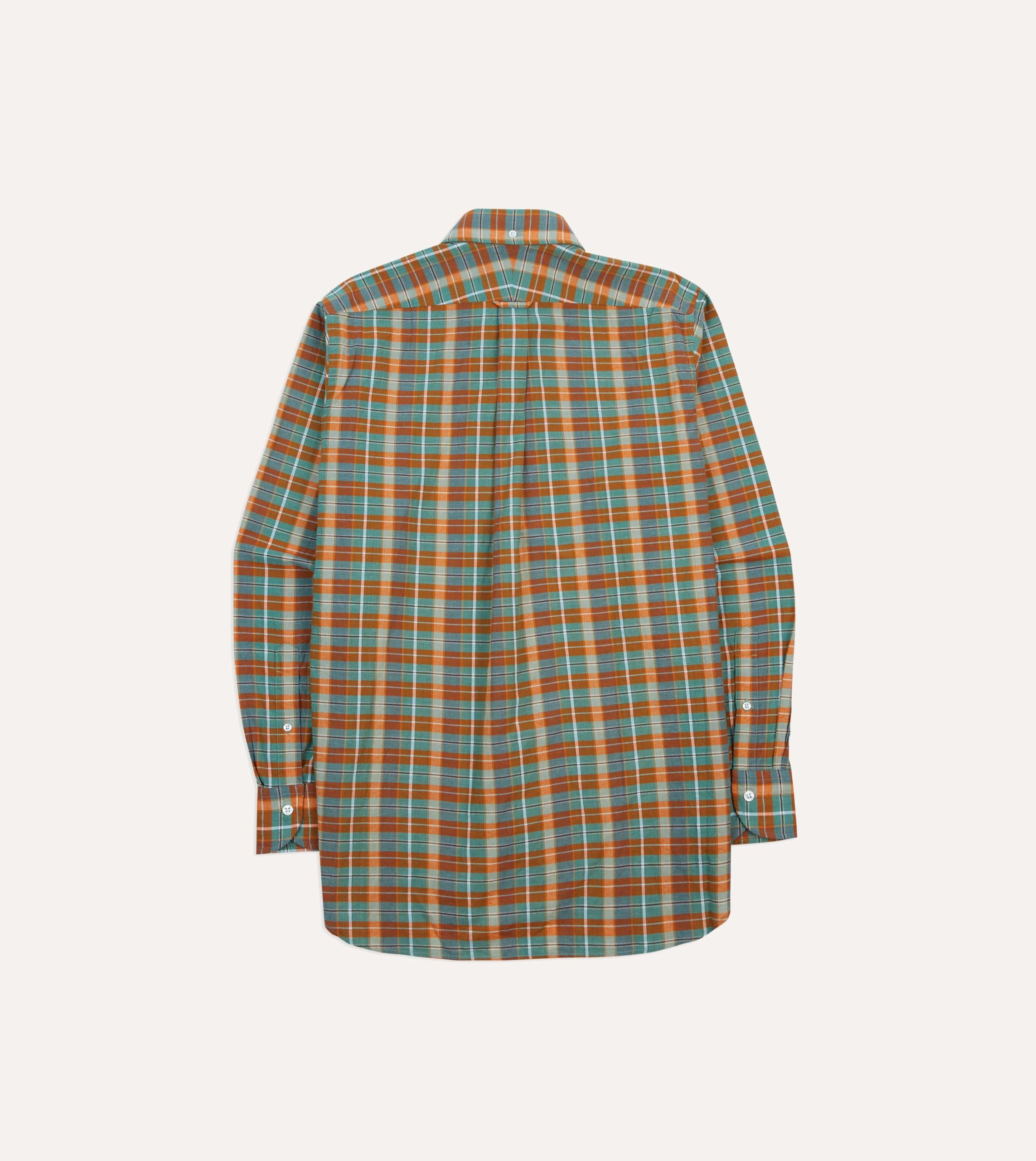 Orange and Blue Madras Check Cotton Button-Down Shirt - Image 6