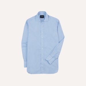 Sky Blue Cotton Spread Collar End-on-End Poplin Shirt