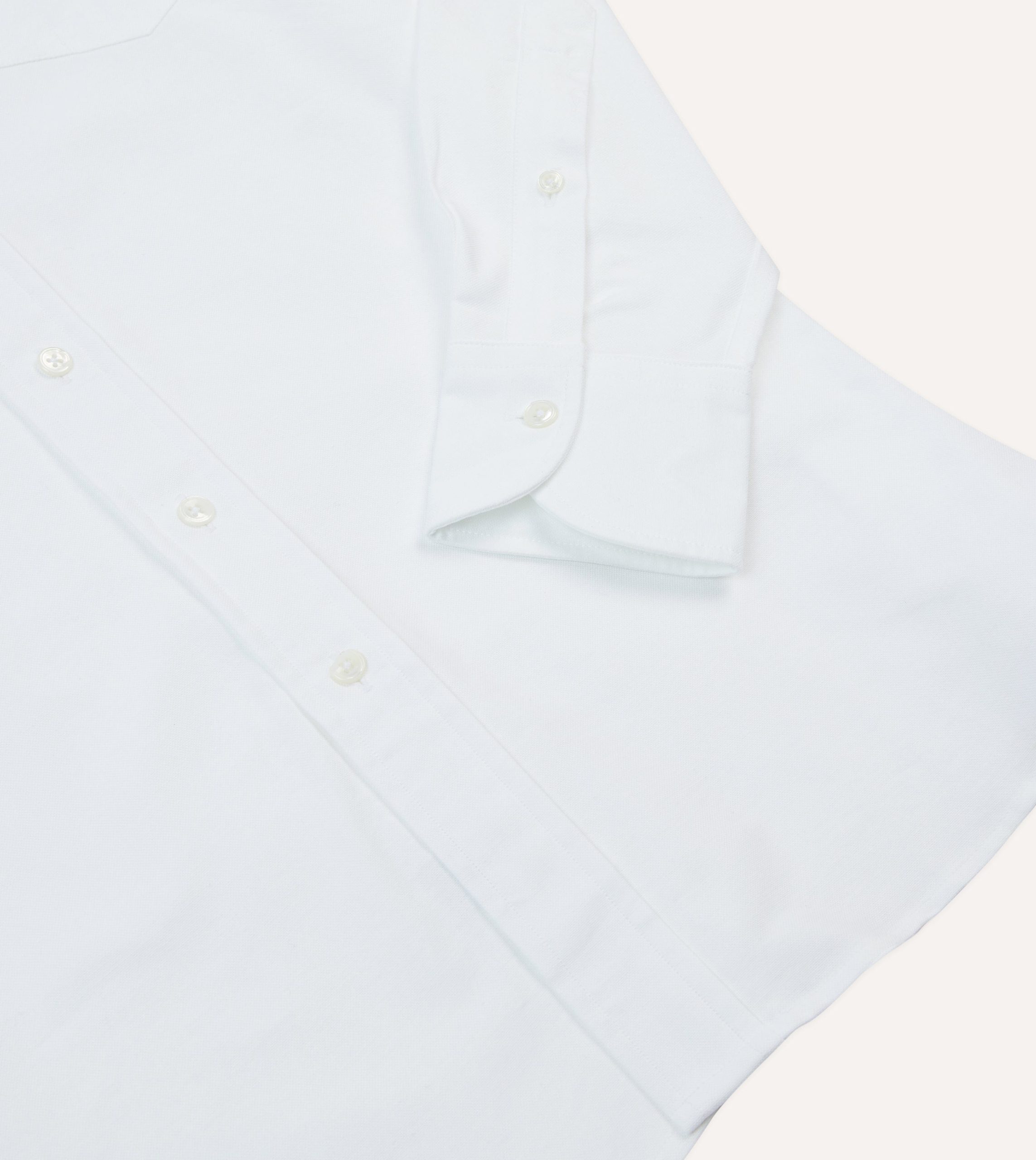 White Cotton Oxford Cloth Long Point Collar Shirt - Image 5
