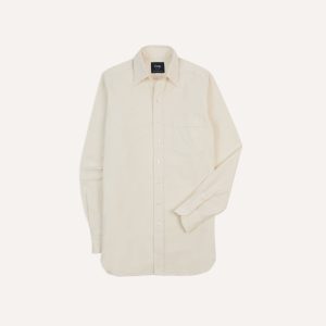 Cream Cotton Oxford Cloth Long Point Collar Shirt