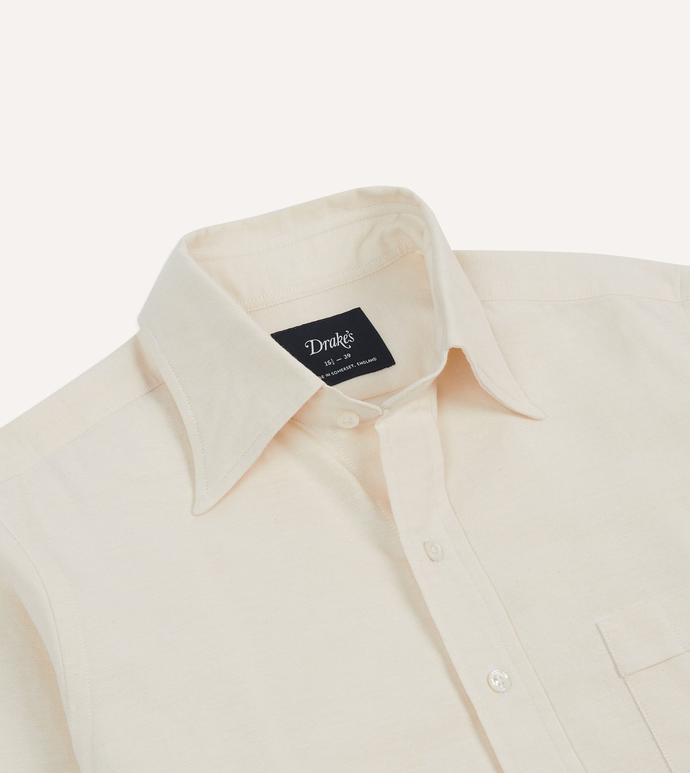 Cream Cotton Oxford Cloth Long Point Collar Shirt - Image 5