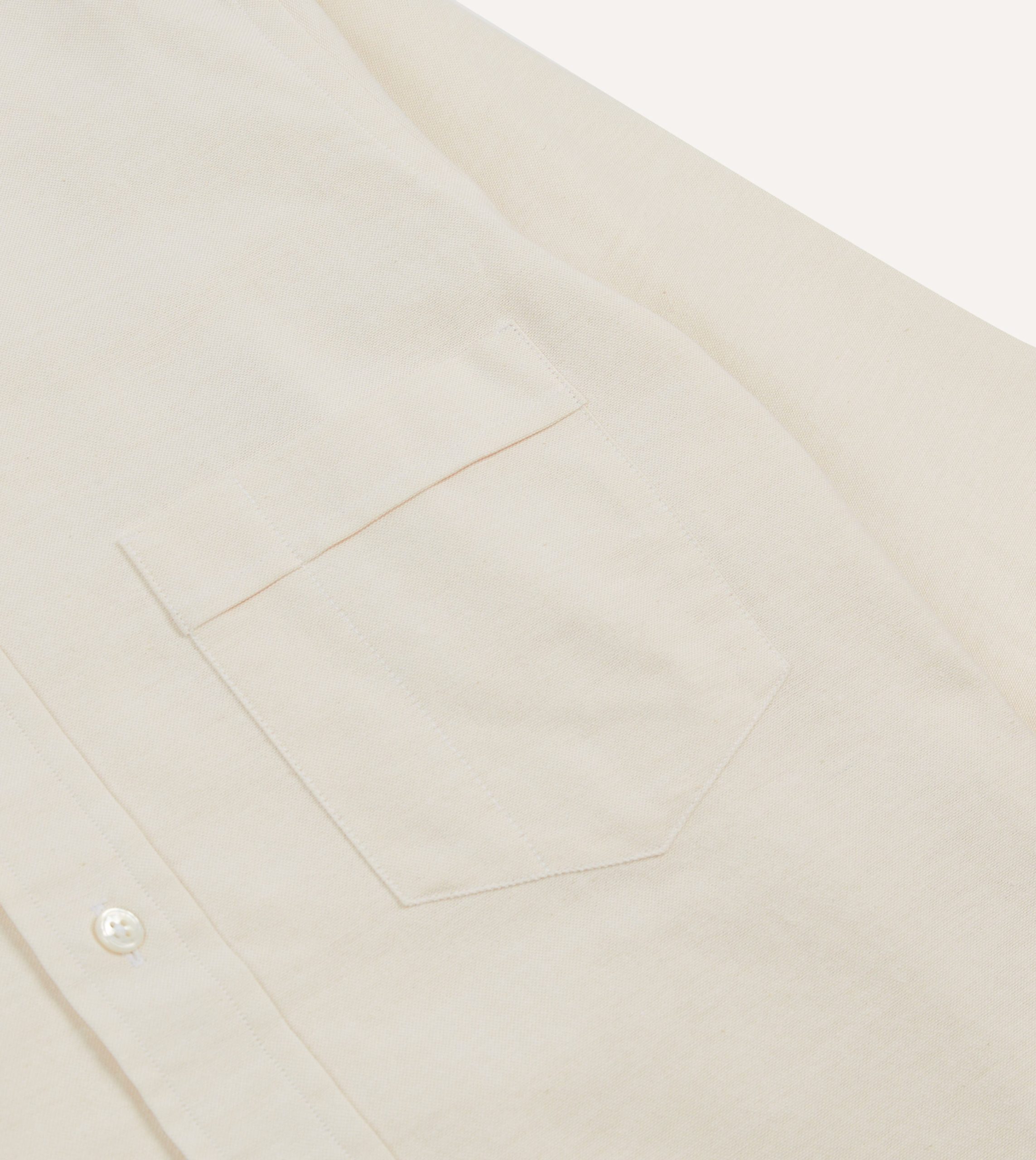 Cream Cotton Oxford Cloth Long Point Collar Shirt - Image 3