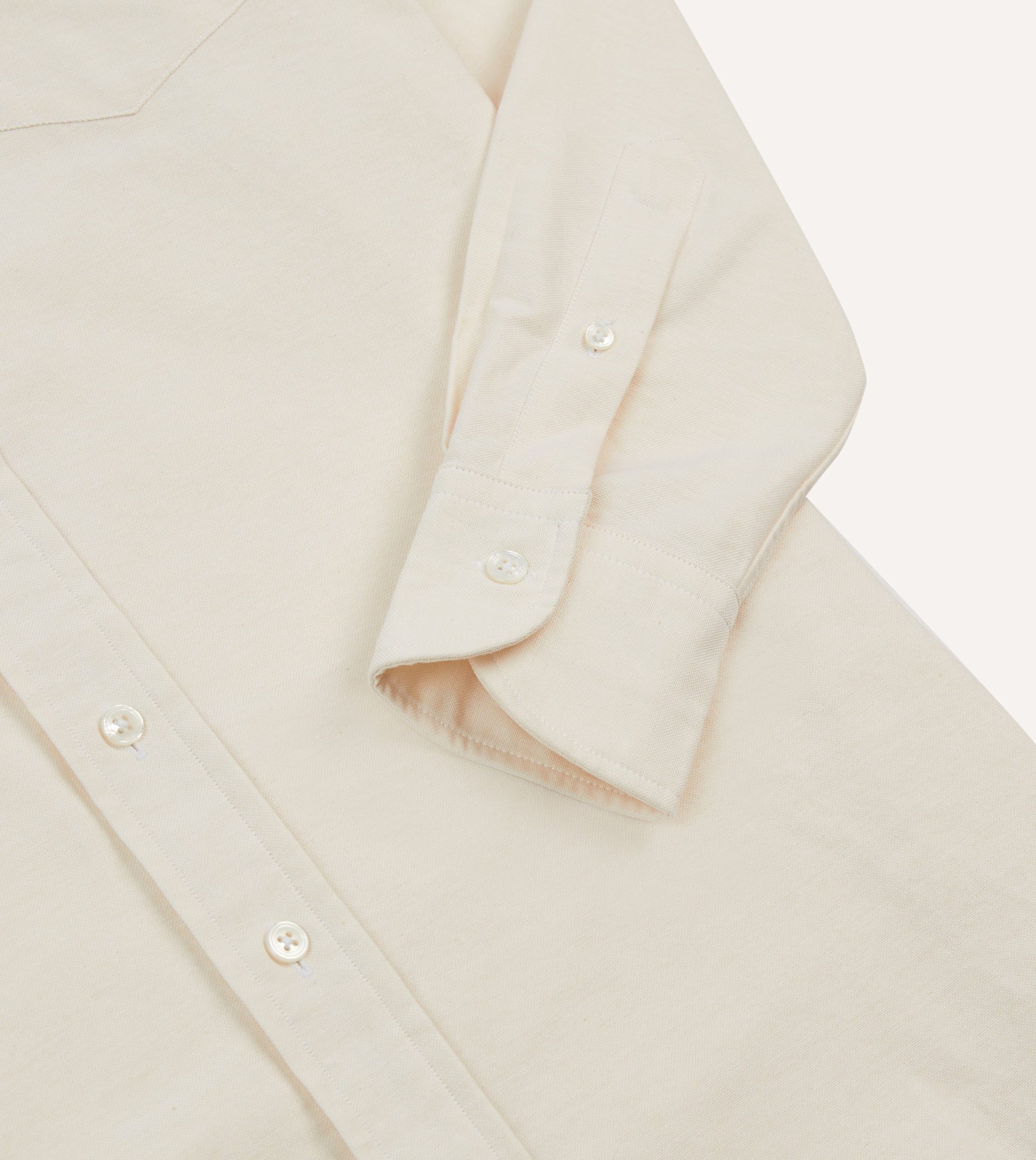 Cream Cotton Oxford Cloth Long Point Collar Shirt - Image 4
