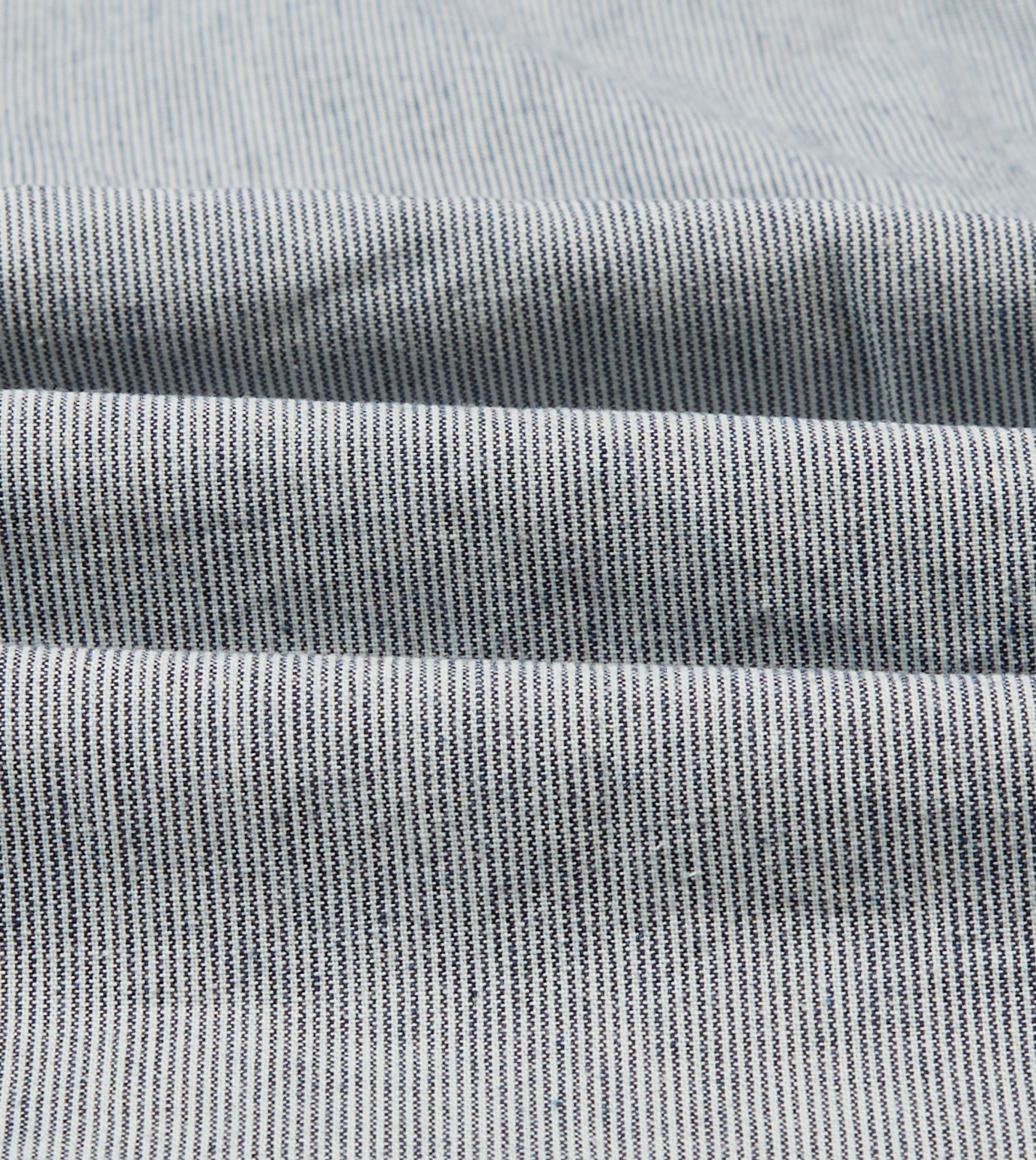 Blue Hickory Stripe Cotton Long Point Collar Popover Shirt - Image 2