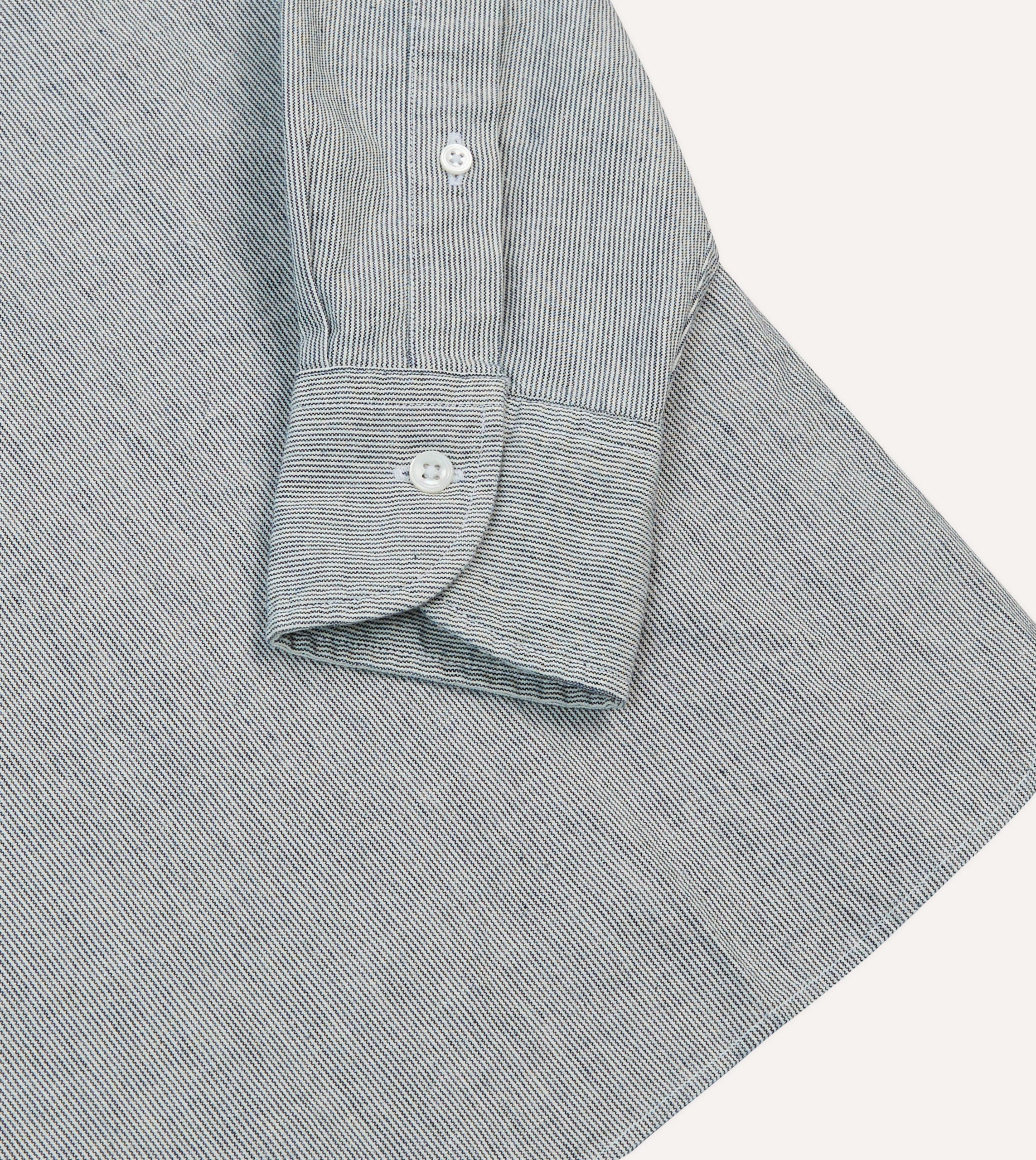 Blue Hickory Stripe Cotton Long Point Collar Popover Shirt - Image 5