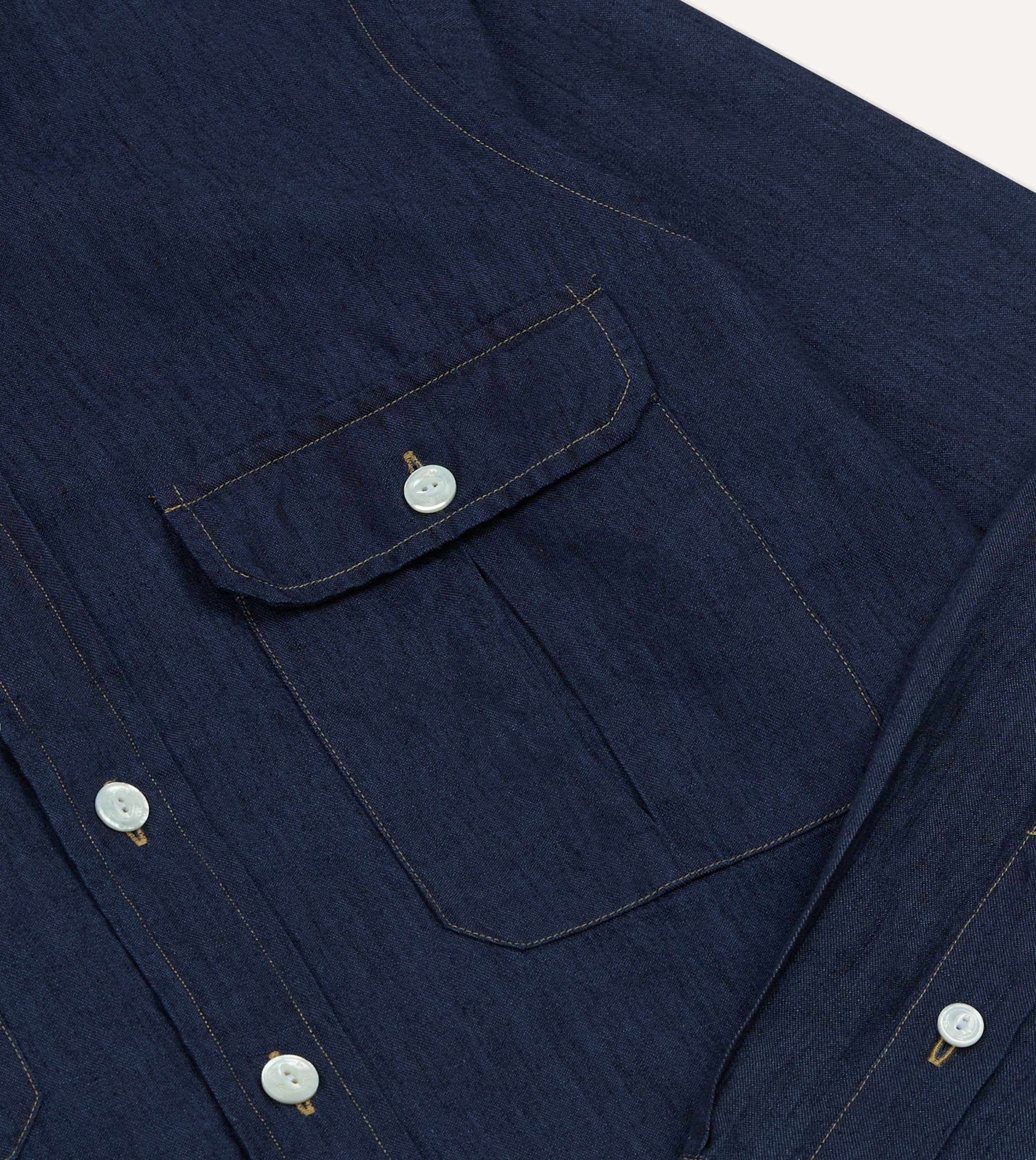 Navy Cotton Linen Two-Pocket Work Shirt - Image 4