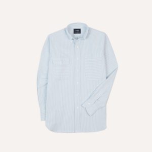 Blue Ticking Stripe Oxford Cloth Button-Down Work Shirt