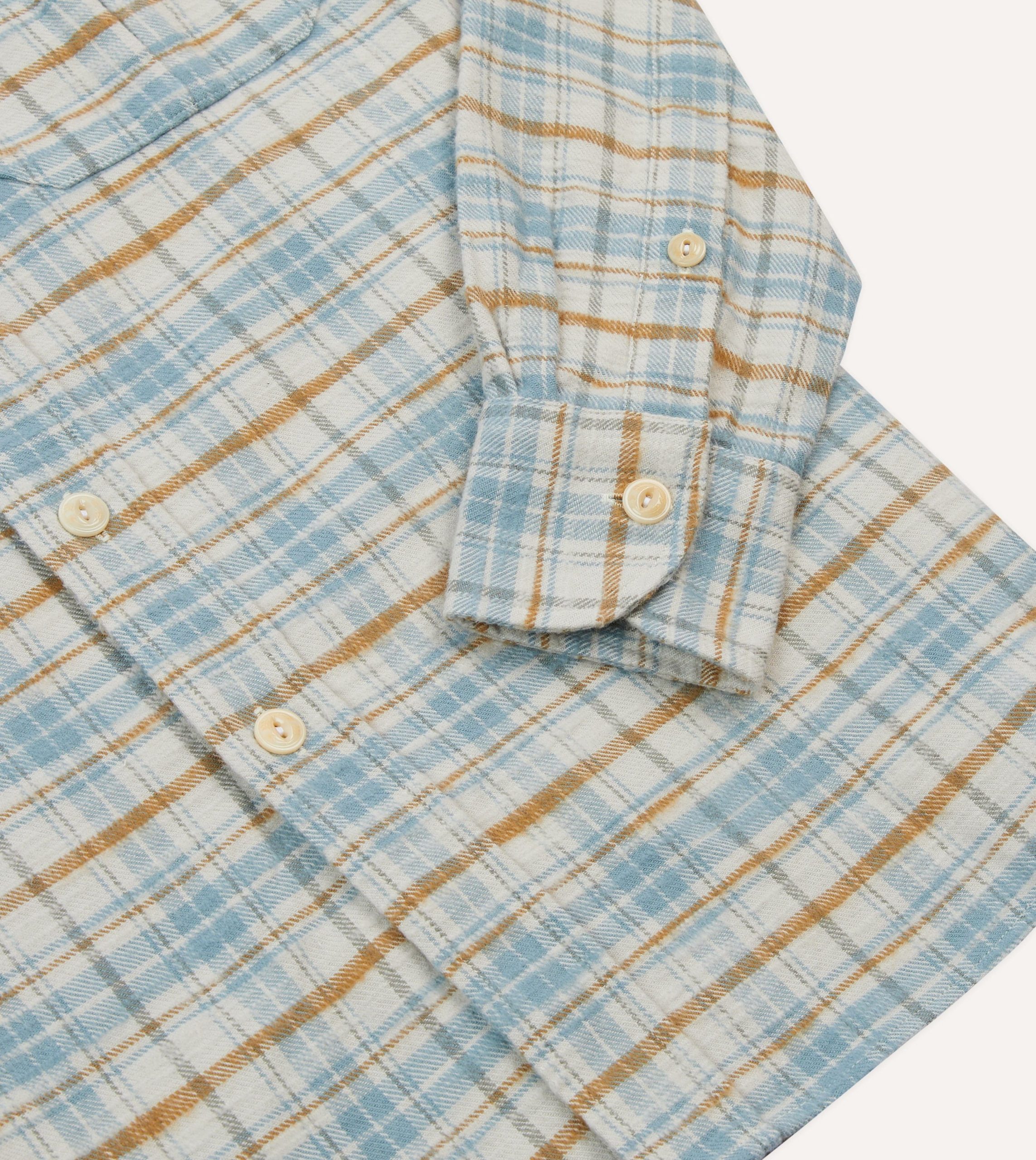 Ecru and Blue Check Cotton Two-Pocket Work Shirt - Image 5