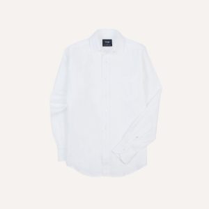 White Linen Spread Collar Shirt