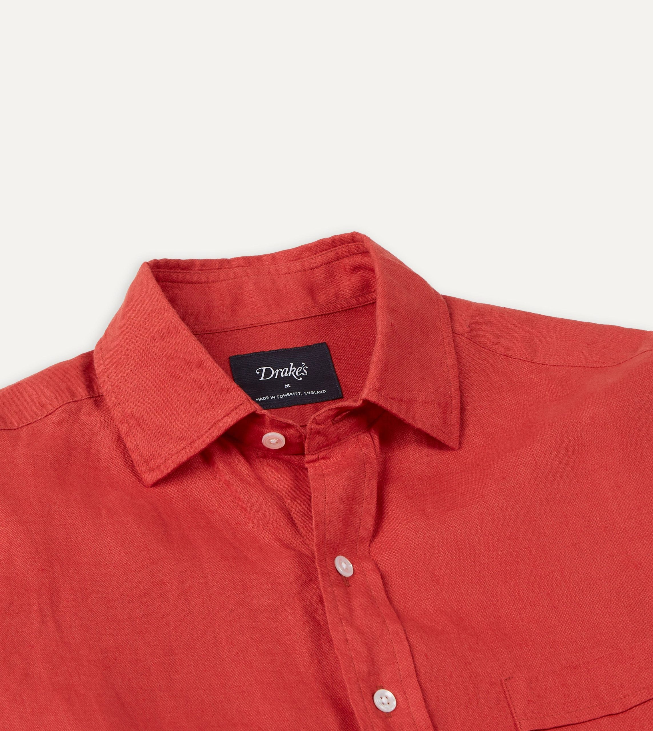 Red Linen Spread Collar Shirt - Image 4
