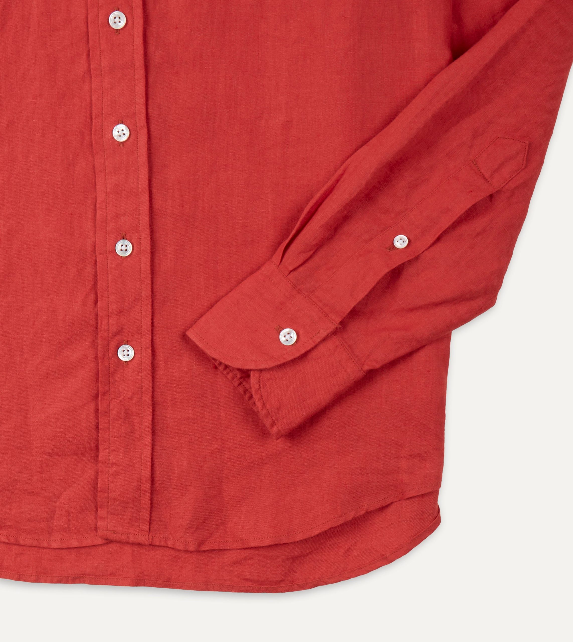 Red Linen Spread Collar Shirt - Image 5
