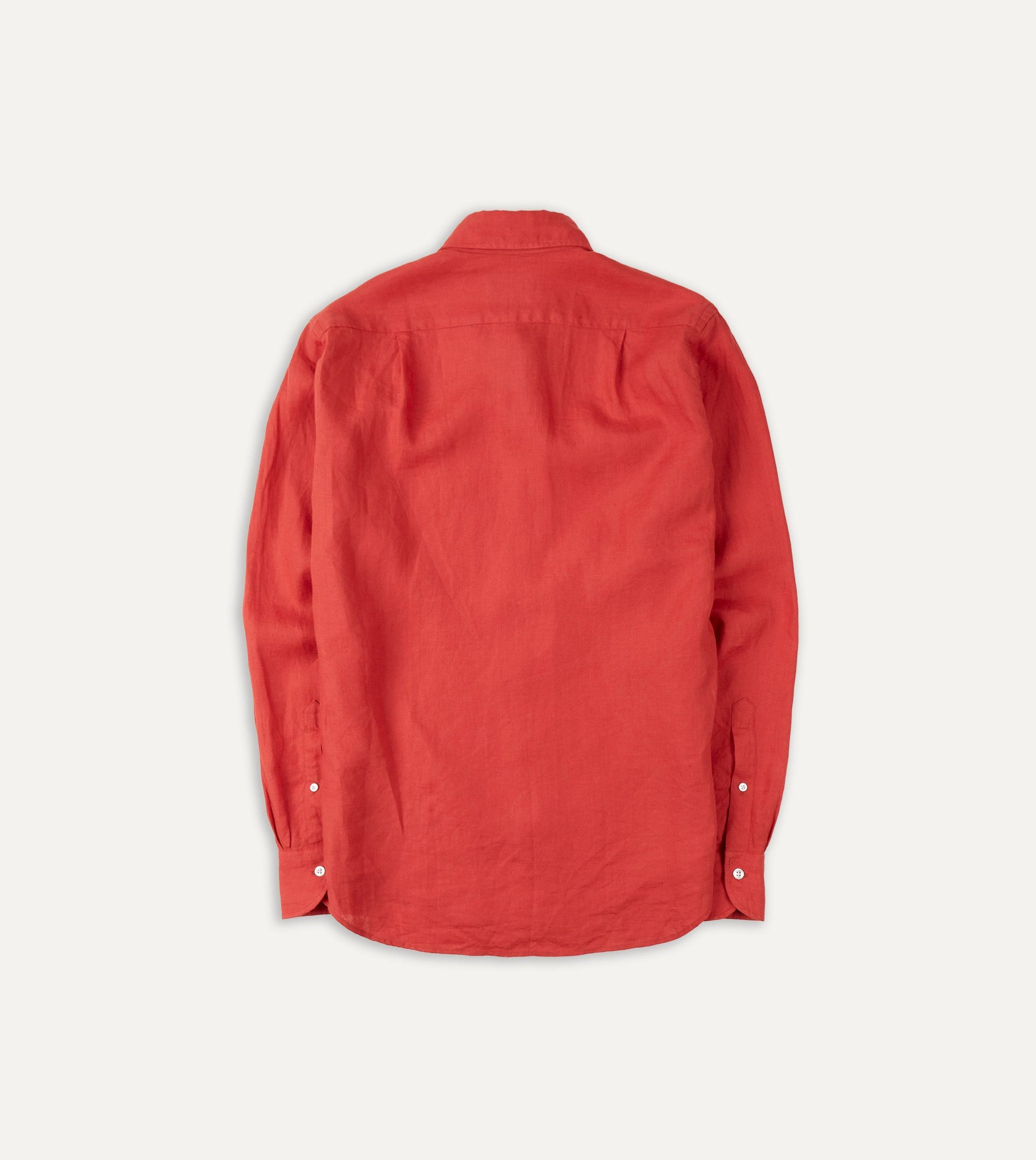 Red Linen Spread Collar Shirt - Image 3