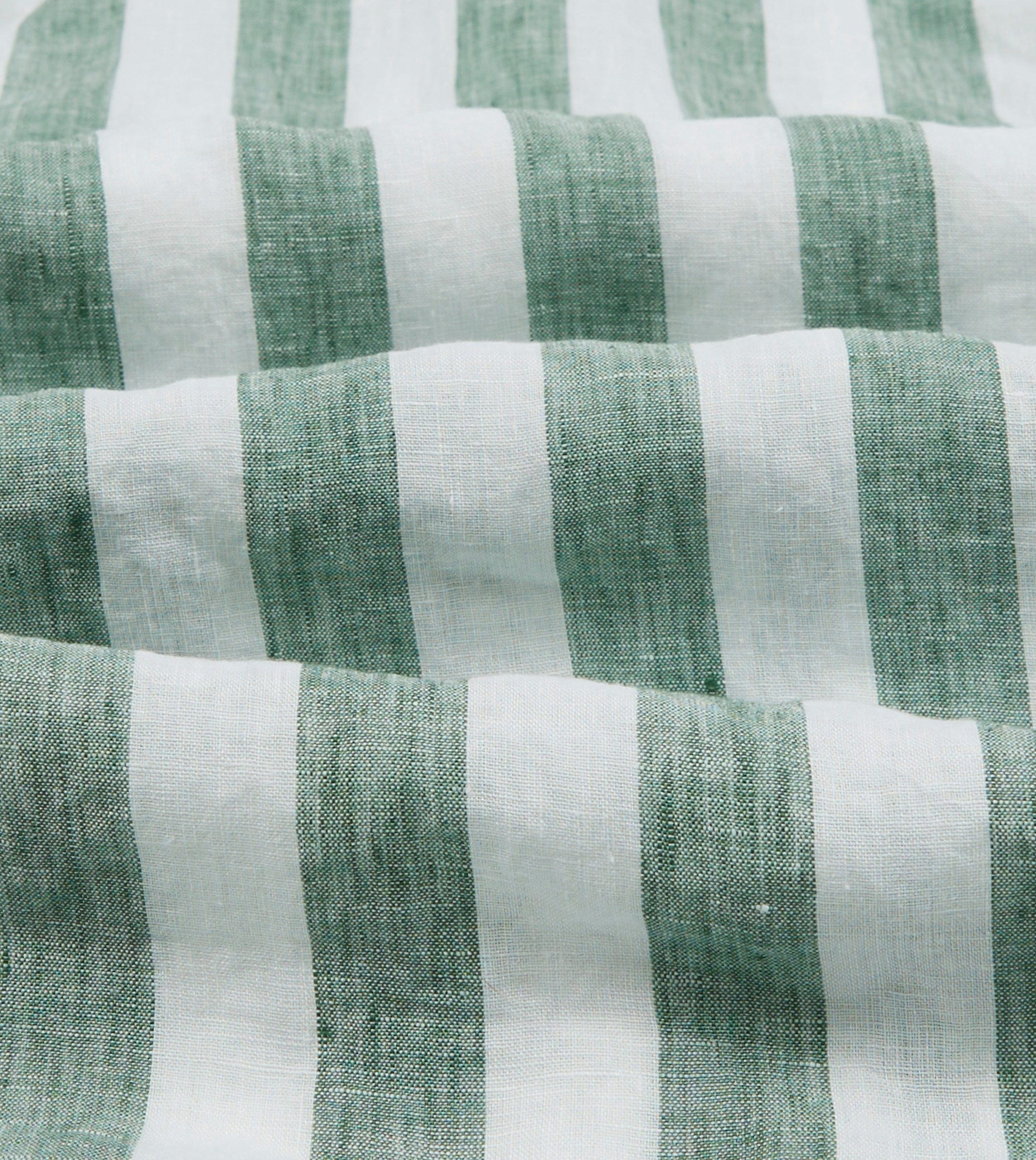 Green and White Broad Stripe Linen Spread Collar Shirt - Image 2