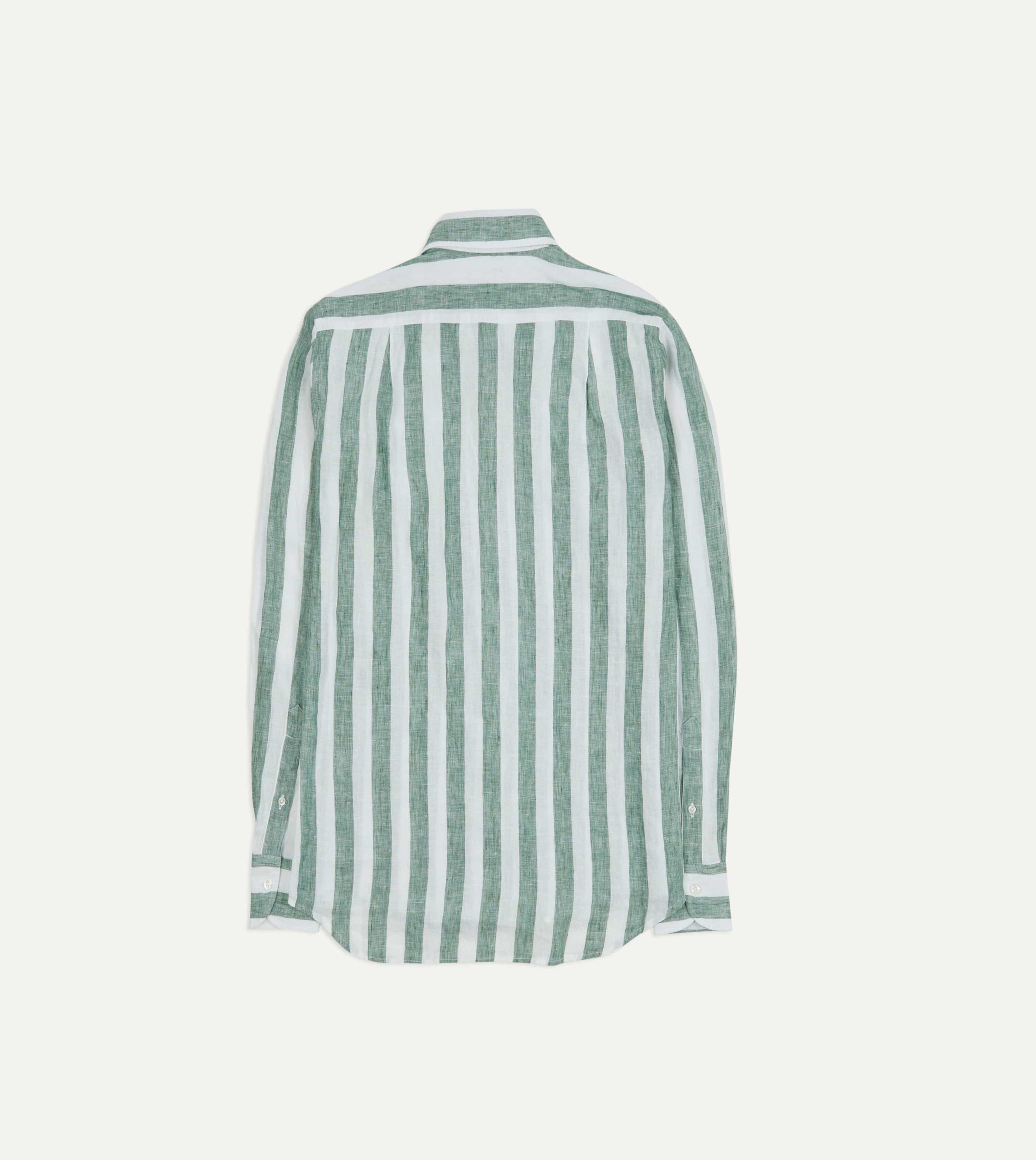 Green and White Broad Stripe Linen Spread Collar Shirt - Image 6
