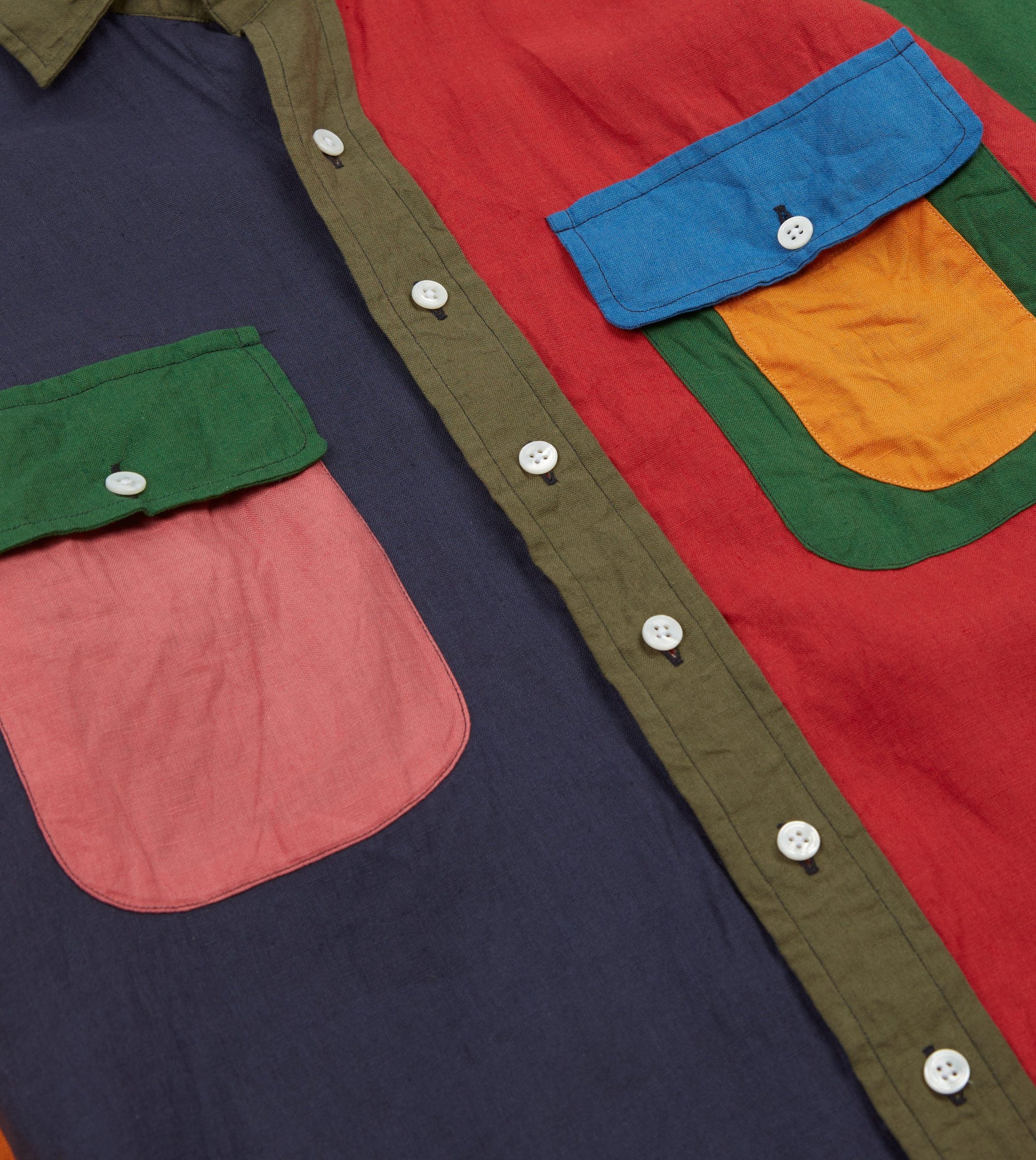 Multicoloured Linen Two-Pocket Fun Work Shirt - Image 4