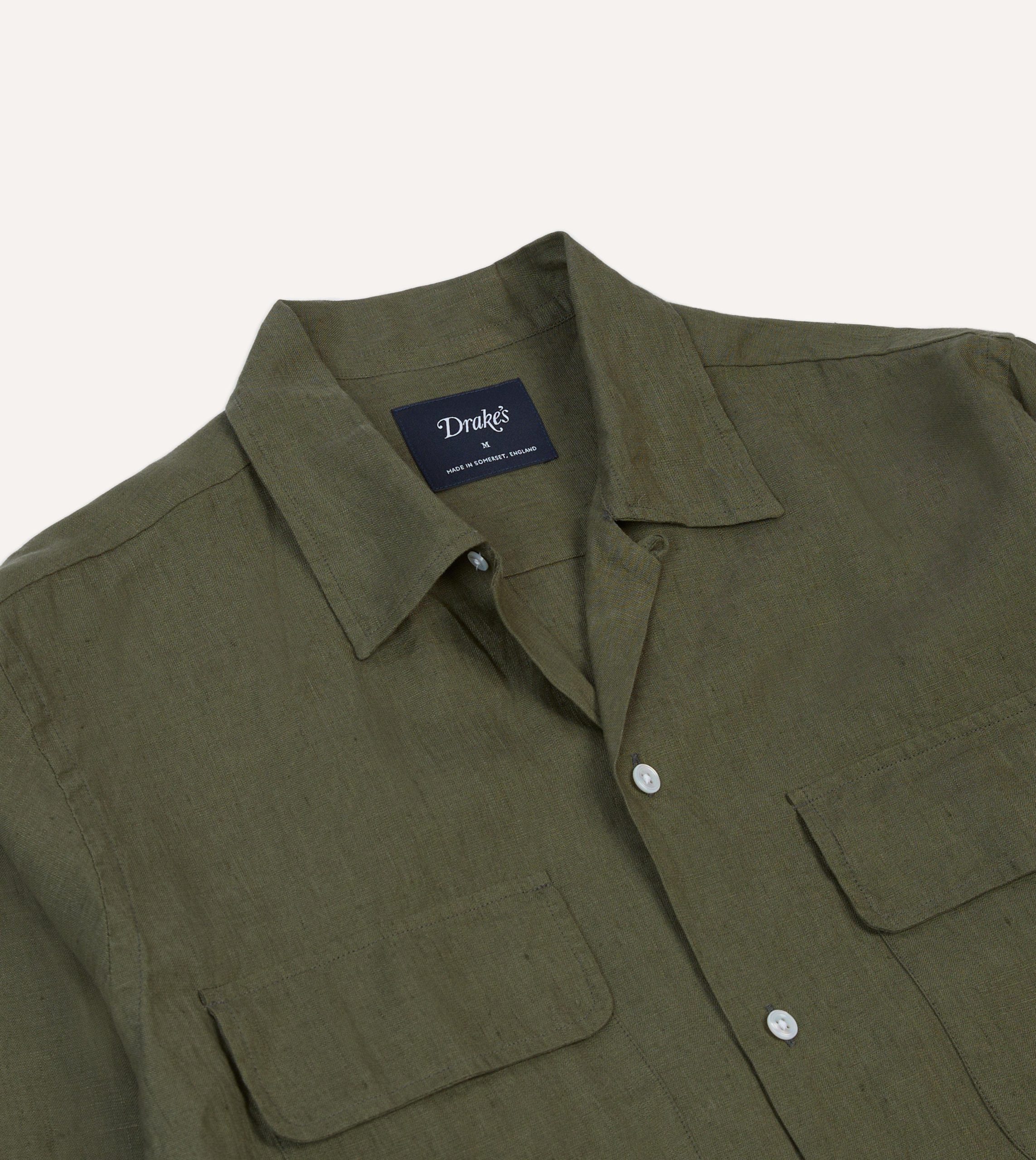 Khaki Linen Camp Collar Long Sleeve Shirt - Image 3