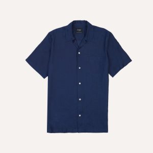 Indigo Ramie Camp Collar Short Sleeve Shirt