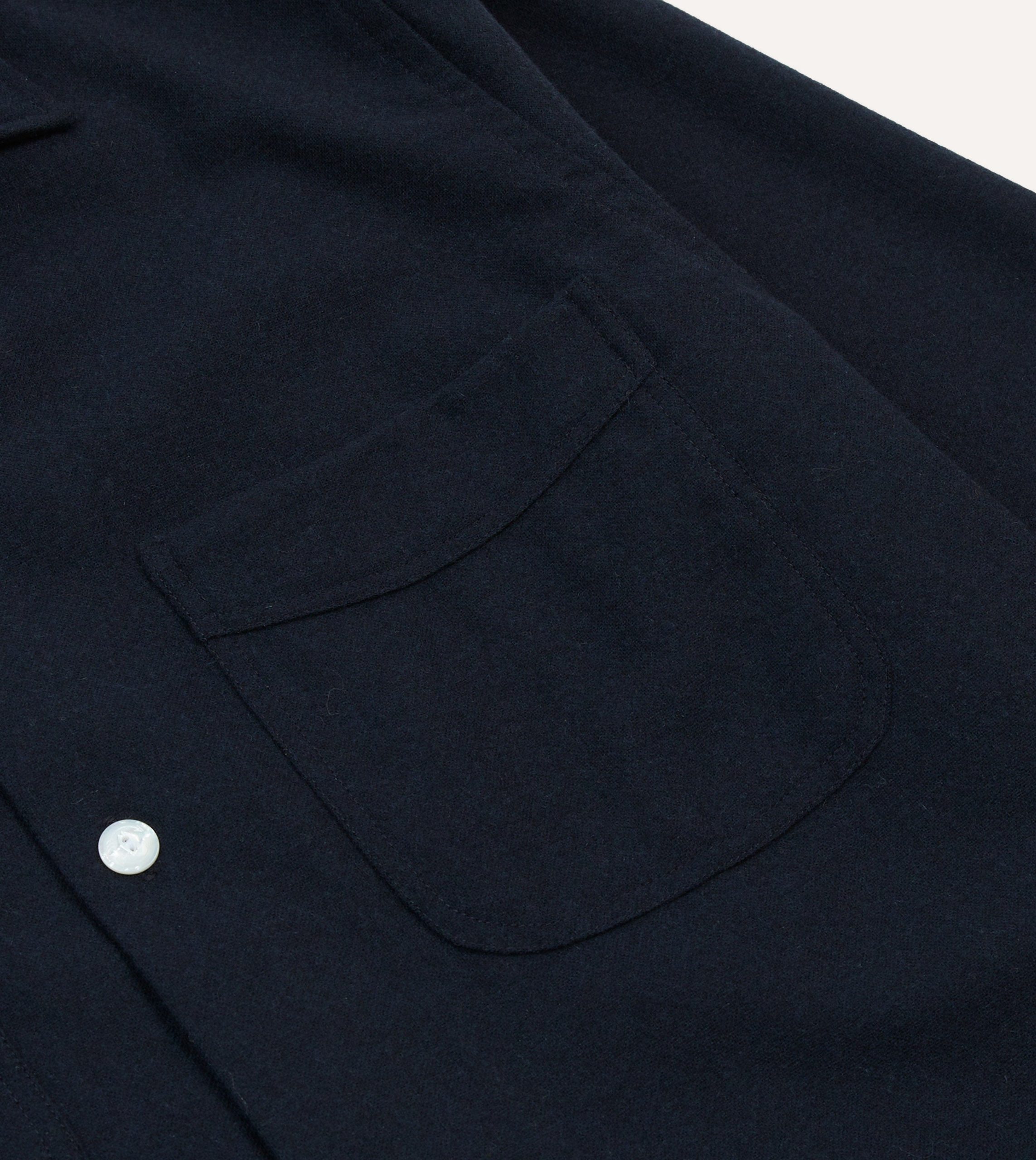 Navy Wool Four-Pocket Camp Collar Work Shirt - Image 4